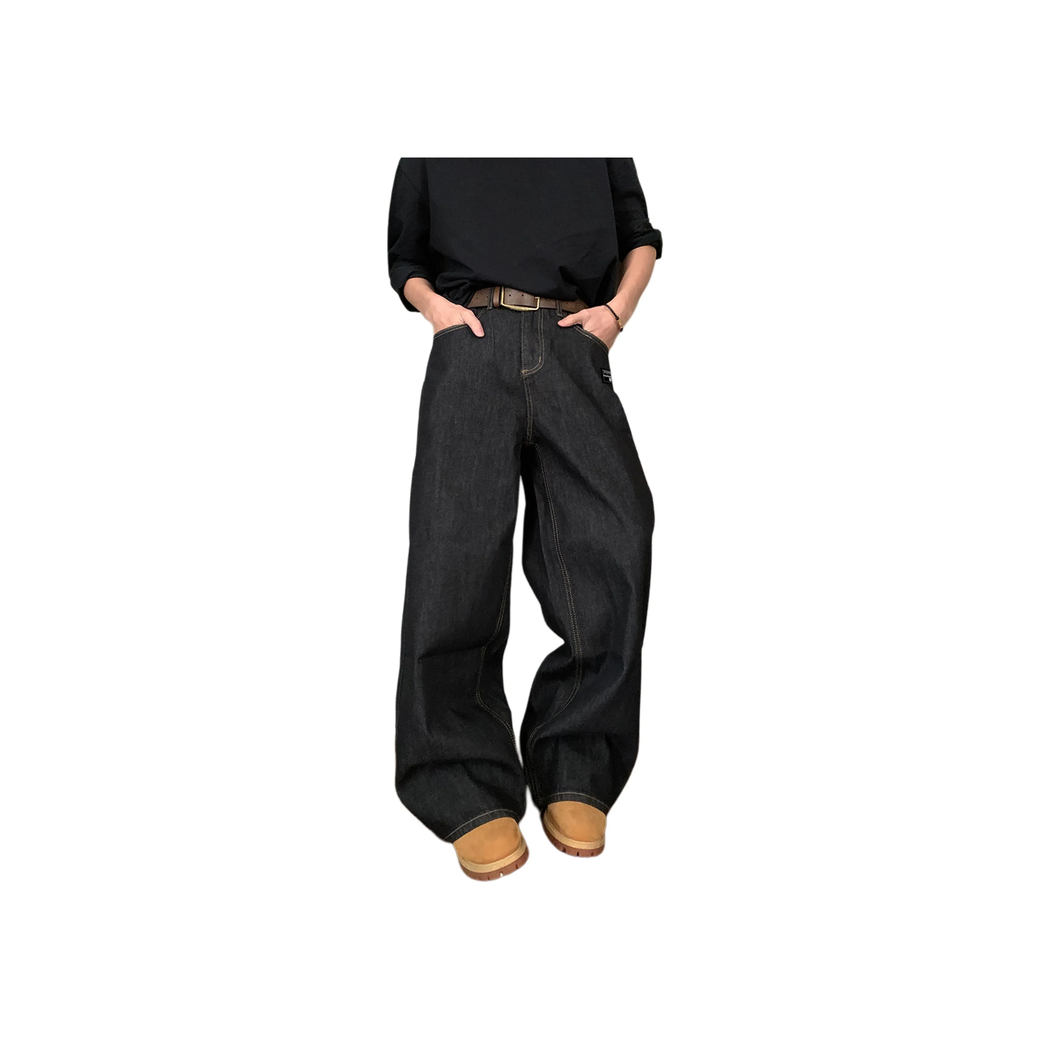 COMOWA Черный с съемным логотипом унисекс джинсы