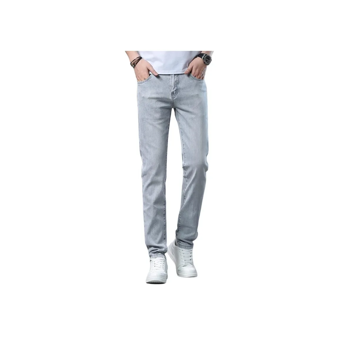 JIKENDI Silver Gray Men's Jeans JIKENDI Серебристо-серые мужские джинсы