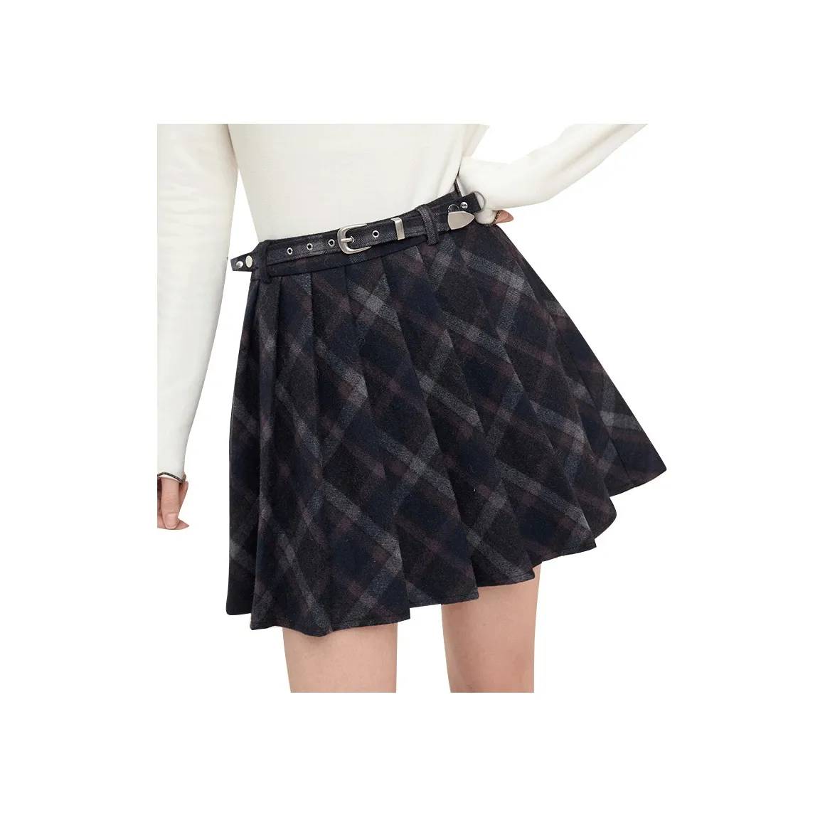ELF SACK [with Belt]Plaid Woolen Skirt Women's