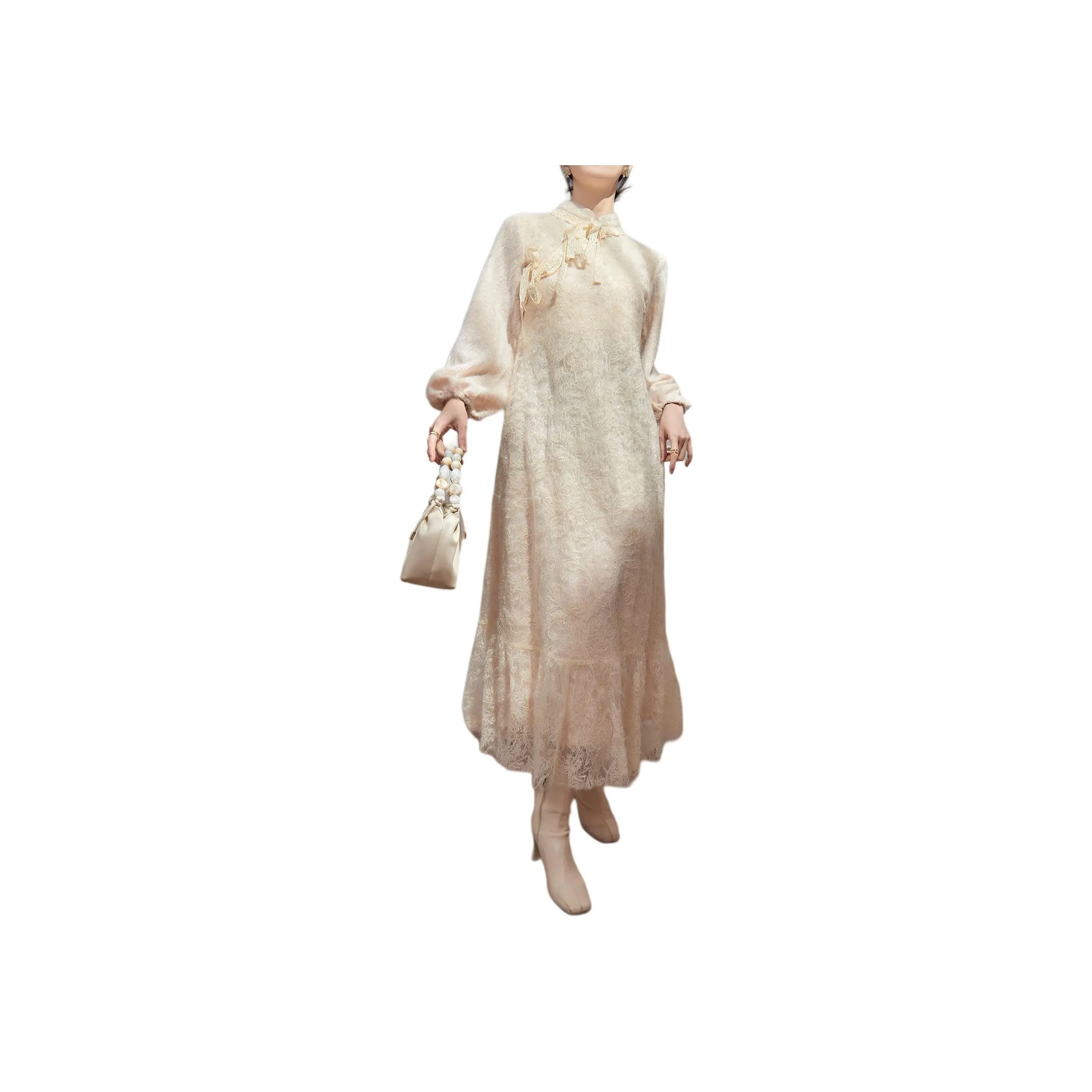 DESIGNER UNCLE Long-Sleeved Dresses Women's Soft Apricot