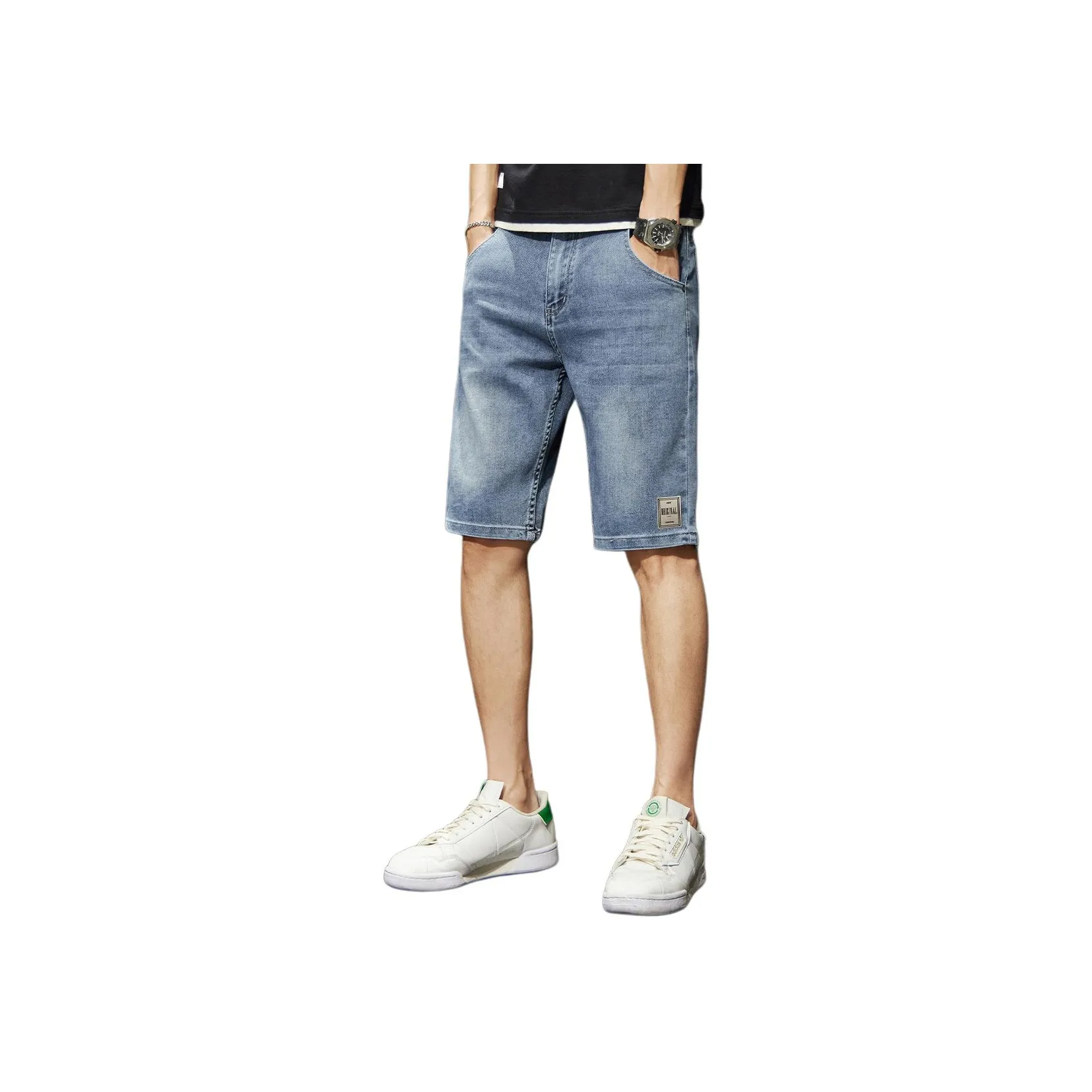 JEANSWEST Letter Label Versatile Stylish Casual Cooling Comfortable Zip Closure Five Button Summer Men's