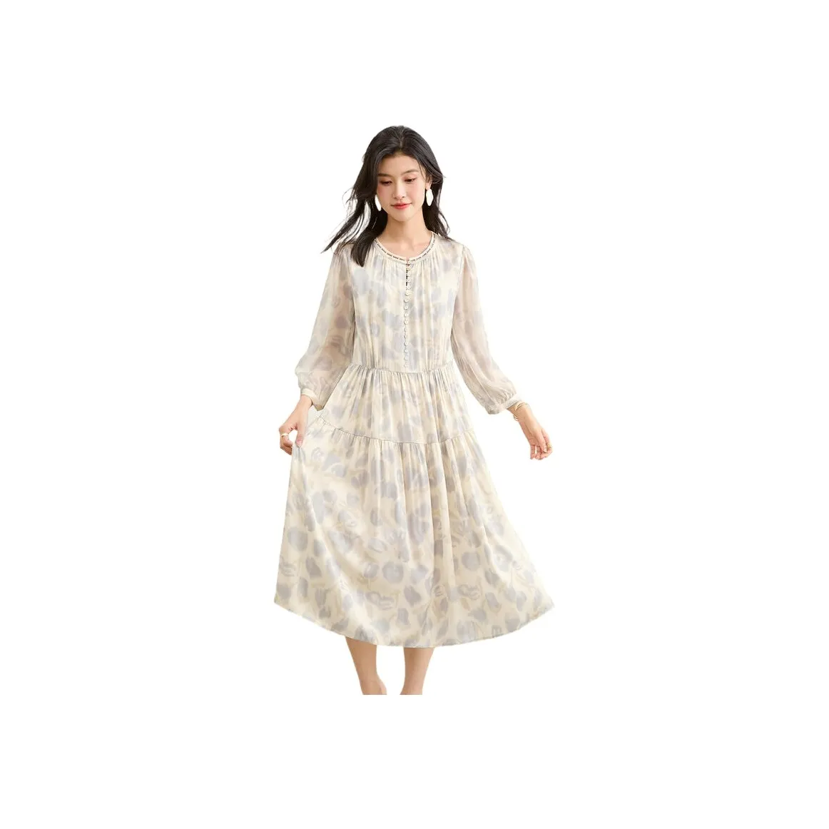 JINJU Long Sleeved Dresses Women's Beige Blue