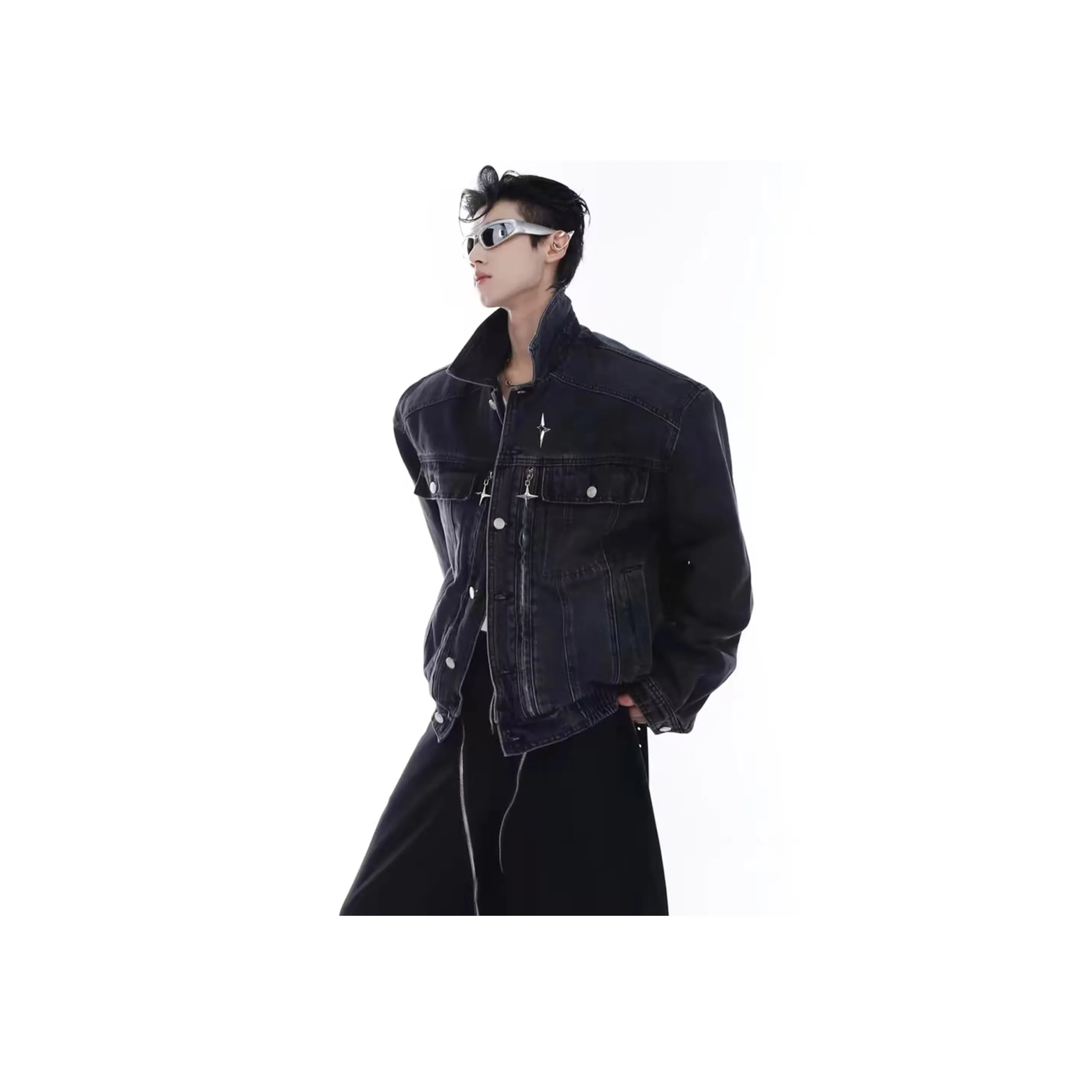 TAOKK Черный Унисекс Джинсовые куртки