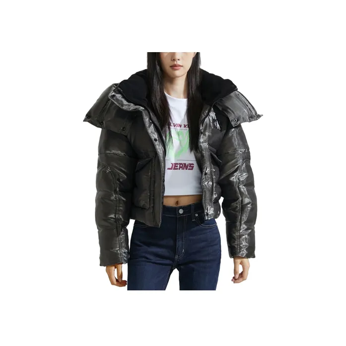 CALVIN KLEIN Puffer Jacket Women's Gray Tin Can