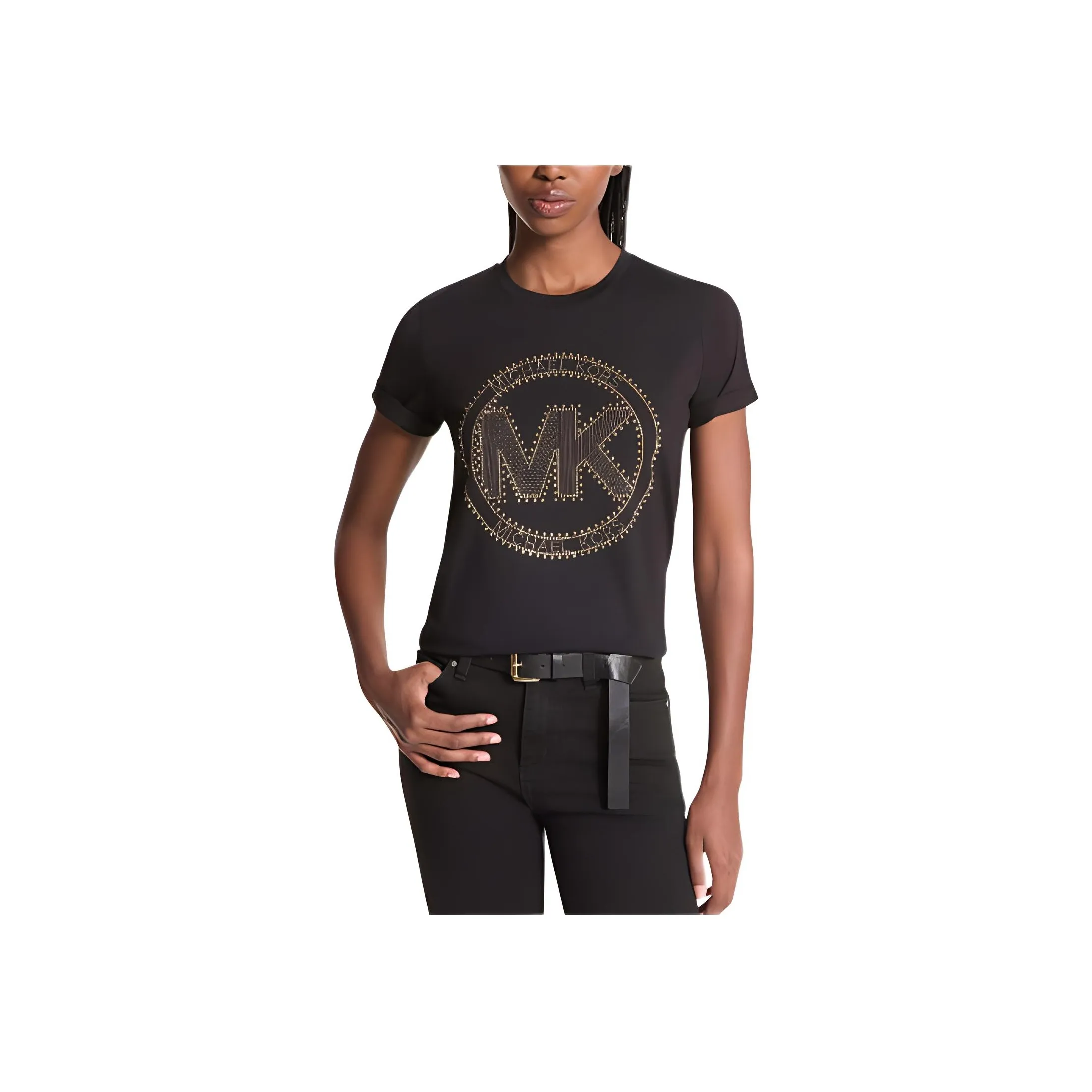 MICHAEL KORS Studded Logo Charm Organic Cotton Jersey T Shirt