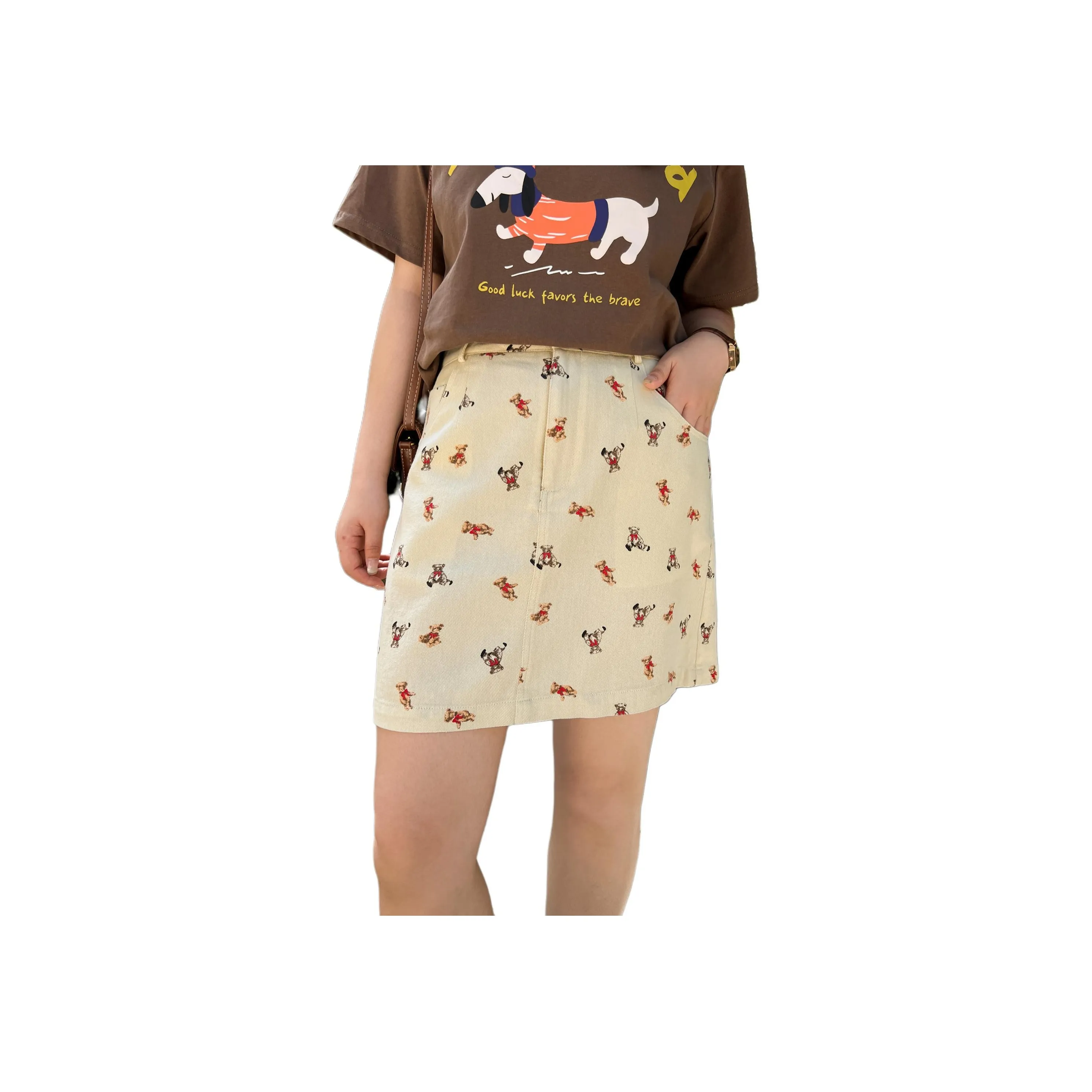 DAMABAIFENBAI Denim Short Skirts Women's Beige