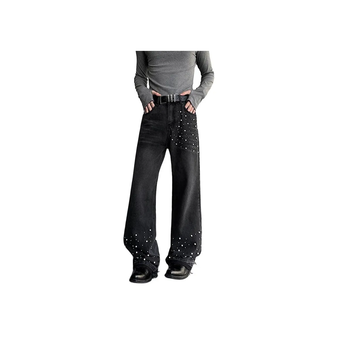 ZUOFEILI Черные Унисекс Джинсы