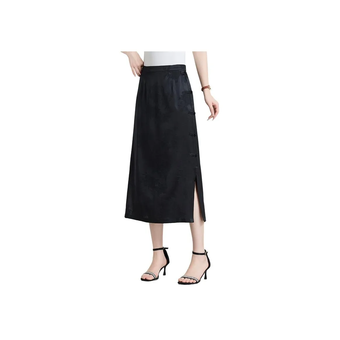 Yi Mengyuan Silk Casual Long Skirt Women's Otter Black