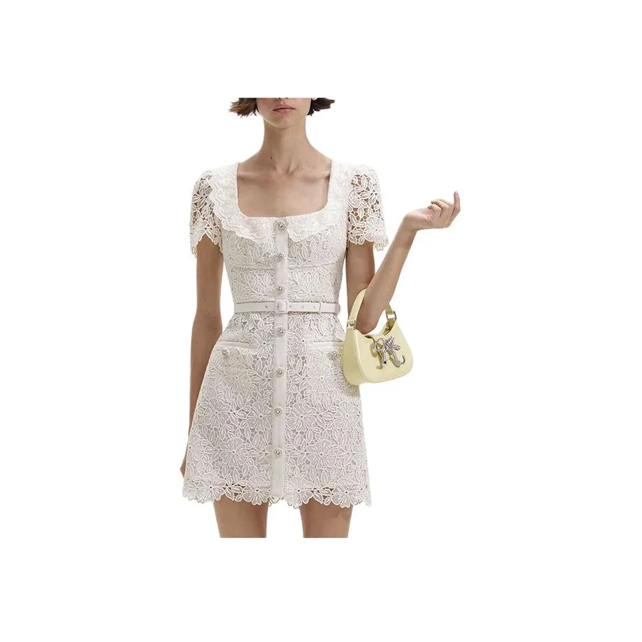 Self portrait Short Sleeved Dress Women's Ivory White