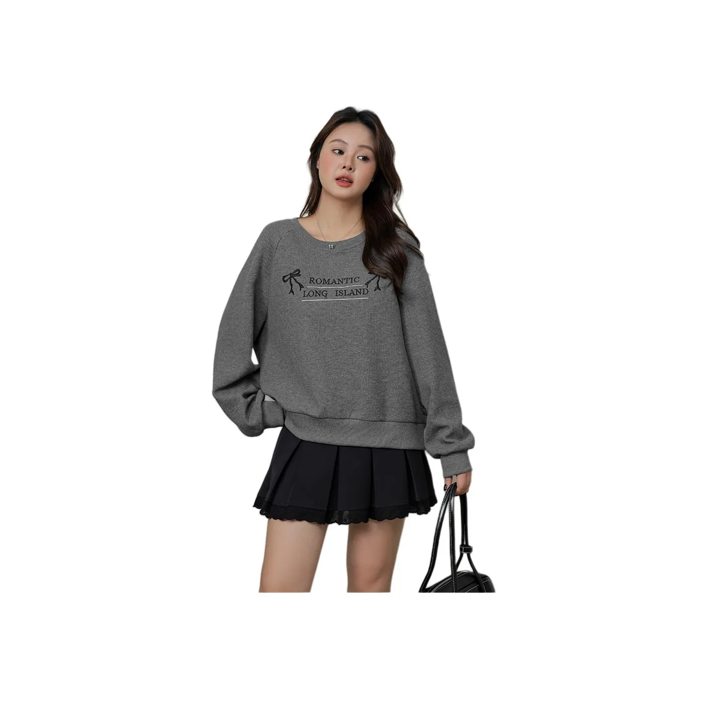 DAMABAIFENBAI Waffle Knit Raglan Sleeve Sweatshirt Women's