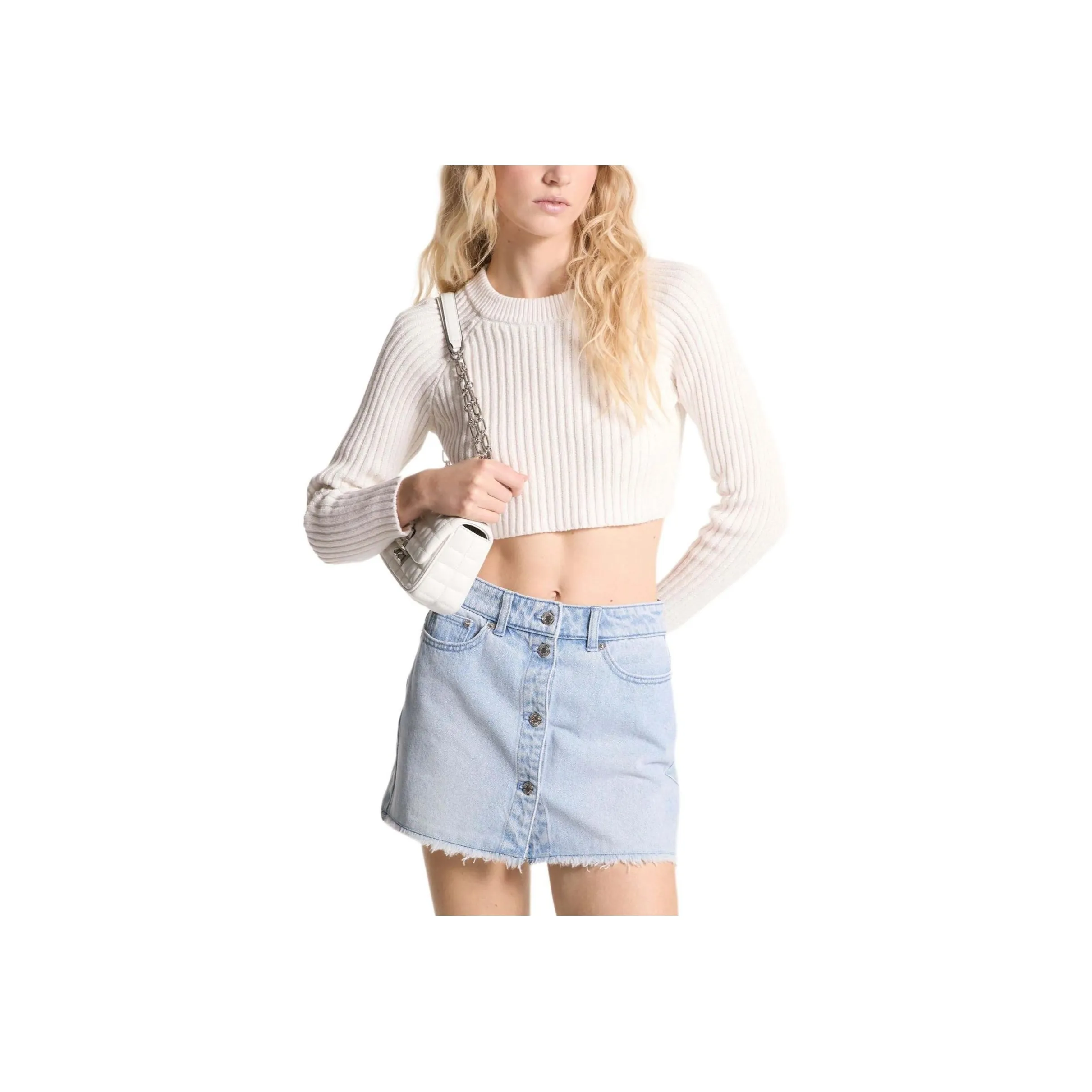 MICHAEL KORS Frayed Denim Mini Skirt