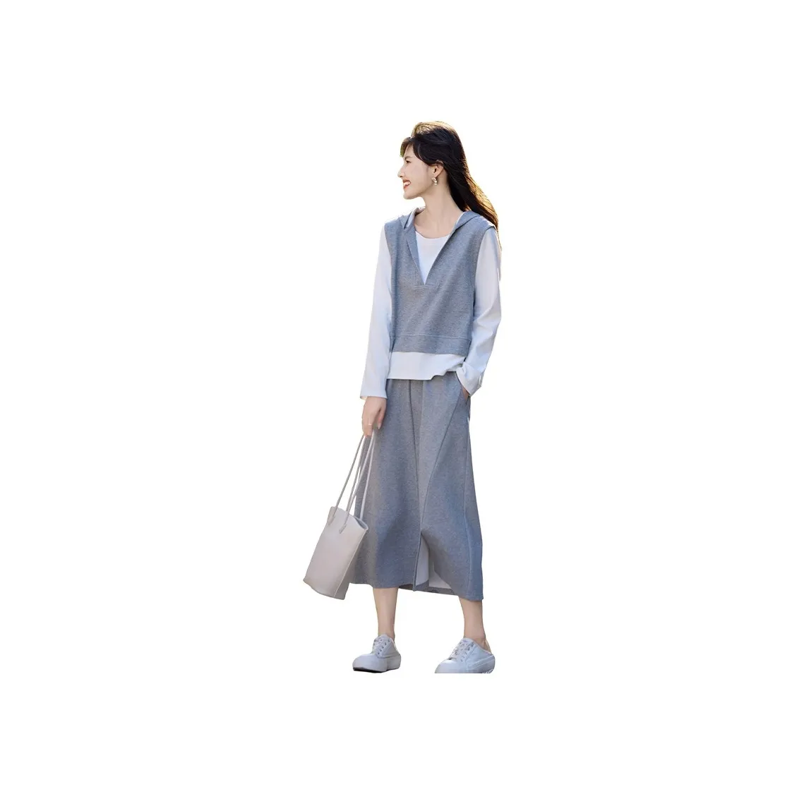 Still Quiet Midi Skirt Set Women's Gray+White