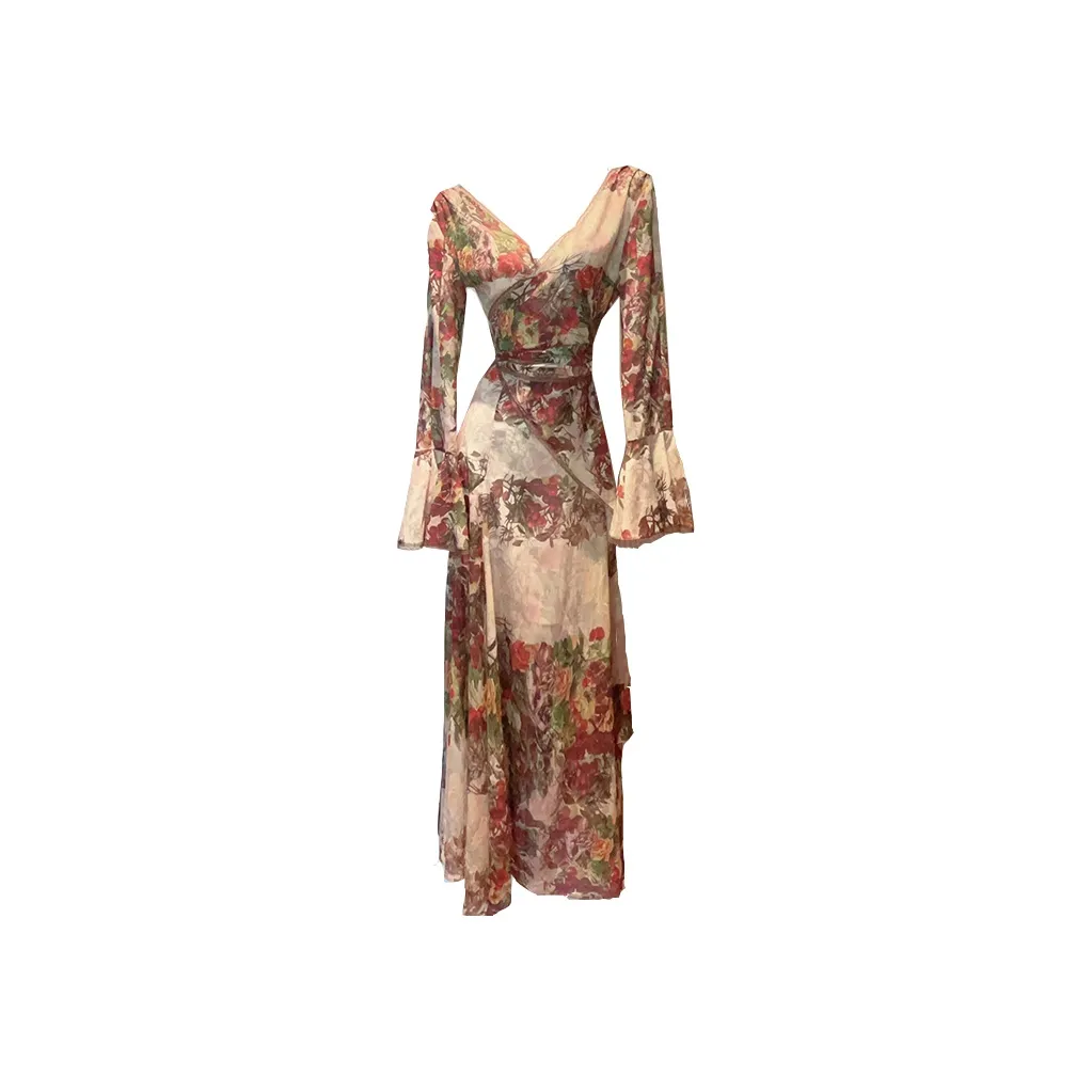 GJFD С утяжкой на талии Длинное Платье с длинными рукавами Женское TSUBAKI Hanasaki