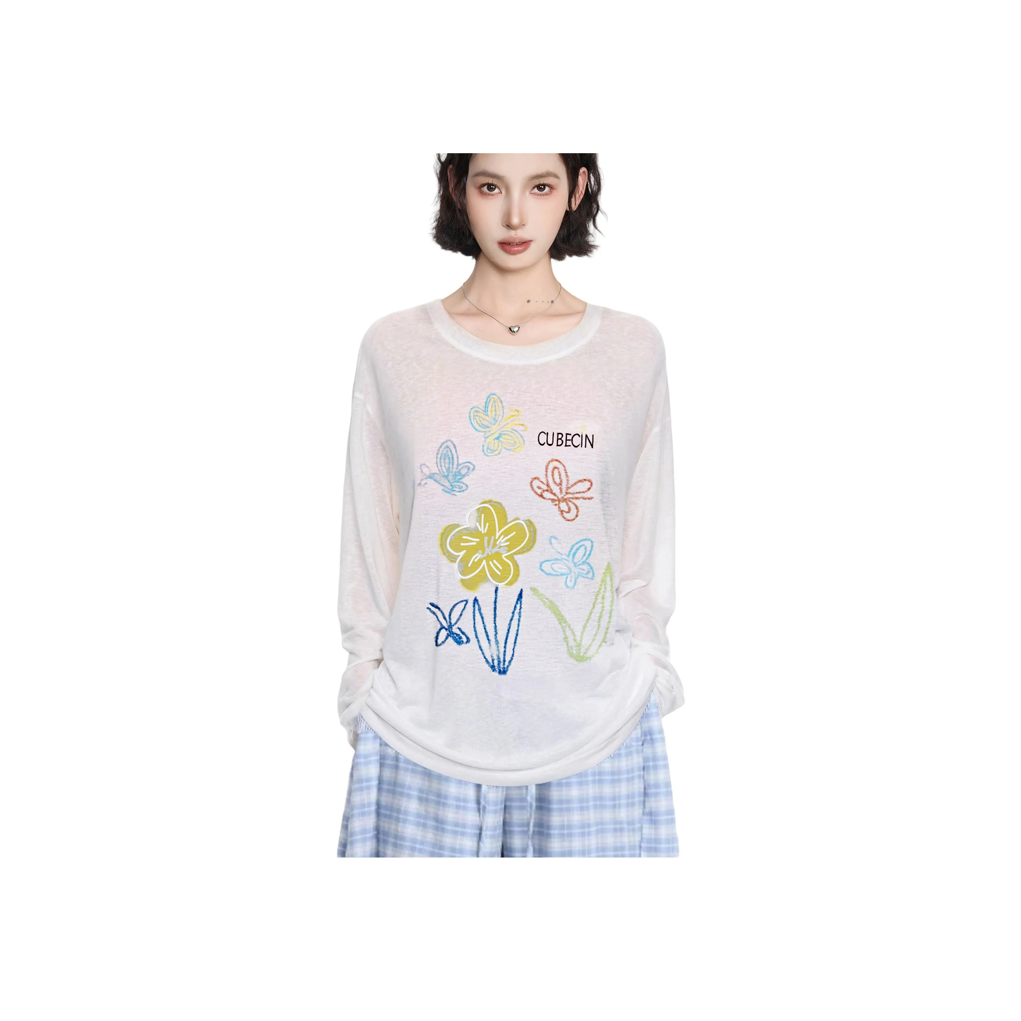 Princess Berdele T-рубашка свободного кроя тонкий прохладный ледяной шелк верхняя одежда воздух кондиционированный топ женский