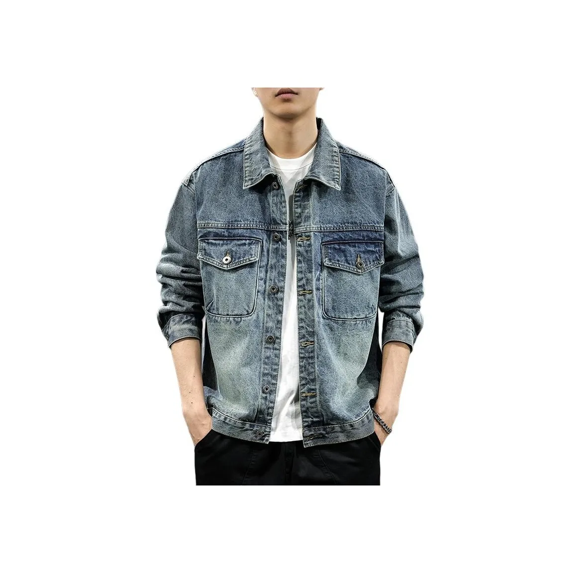 QIANJINNIU Туманный Синий Унисекс Джинсовые Куртки