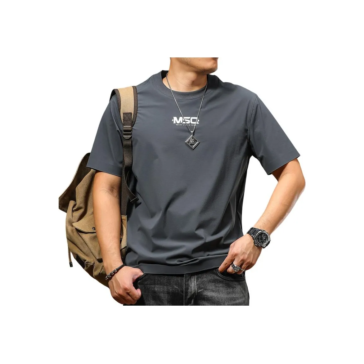 Seasonal Words T Shirts Men's Gray Blue