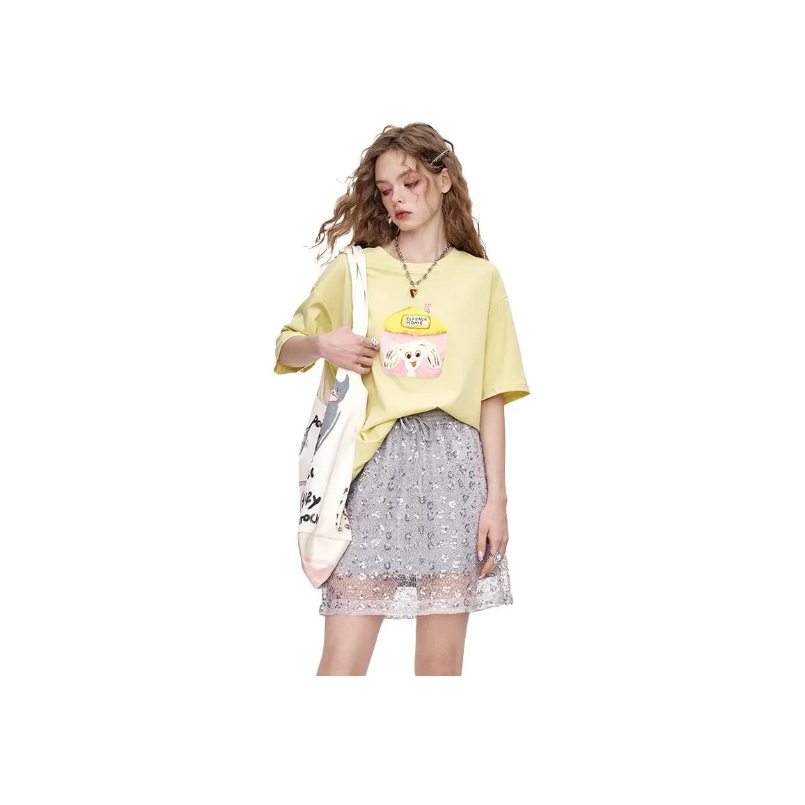 ELF SACK Casual Short Skirts Women's Sequin Silver