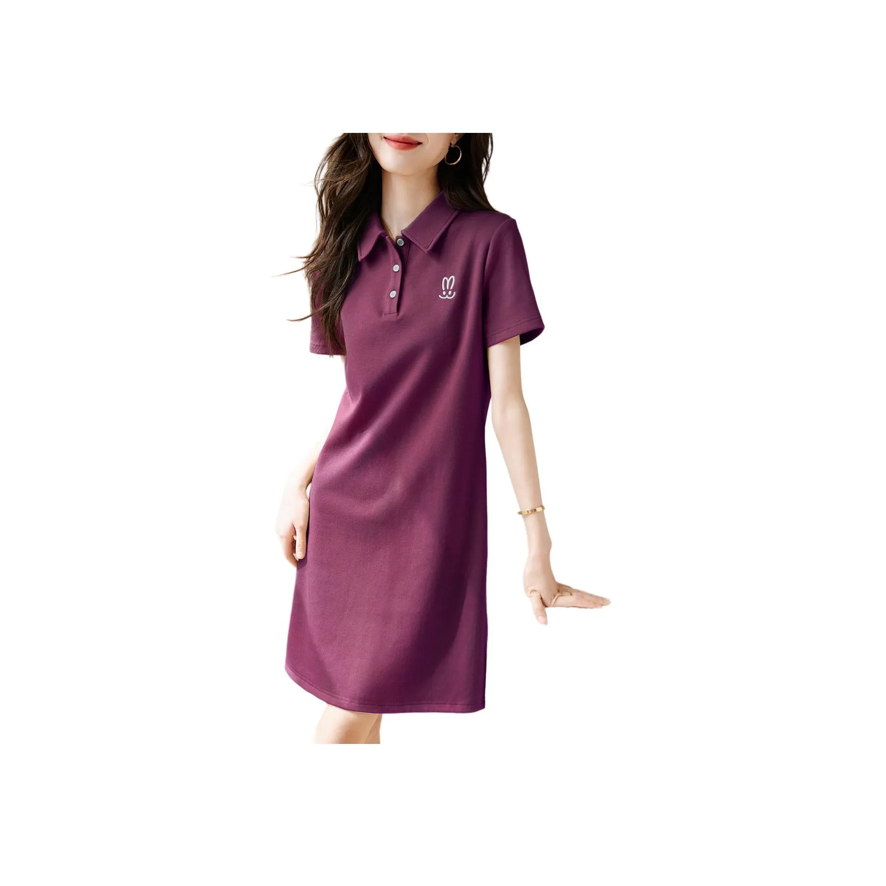 Mo Han Yi Mei Короткий рукав Платье Женское Сливовый