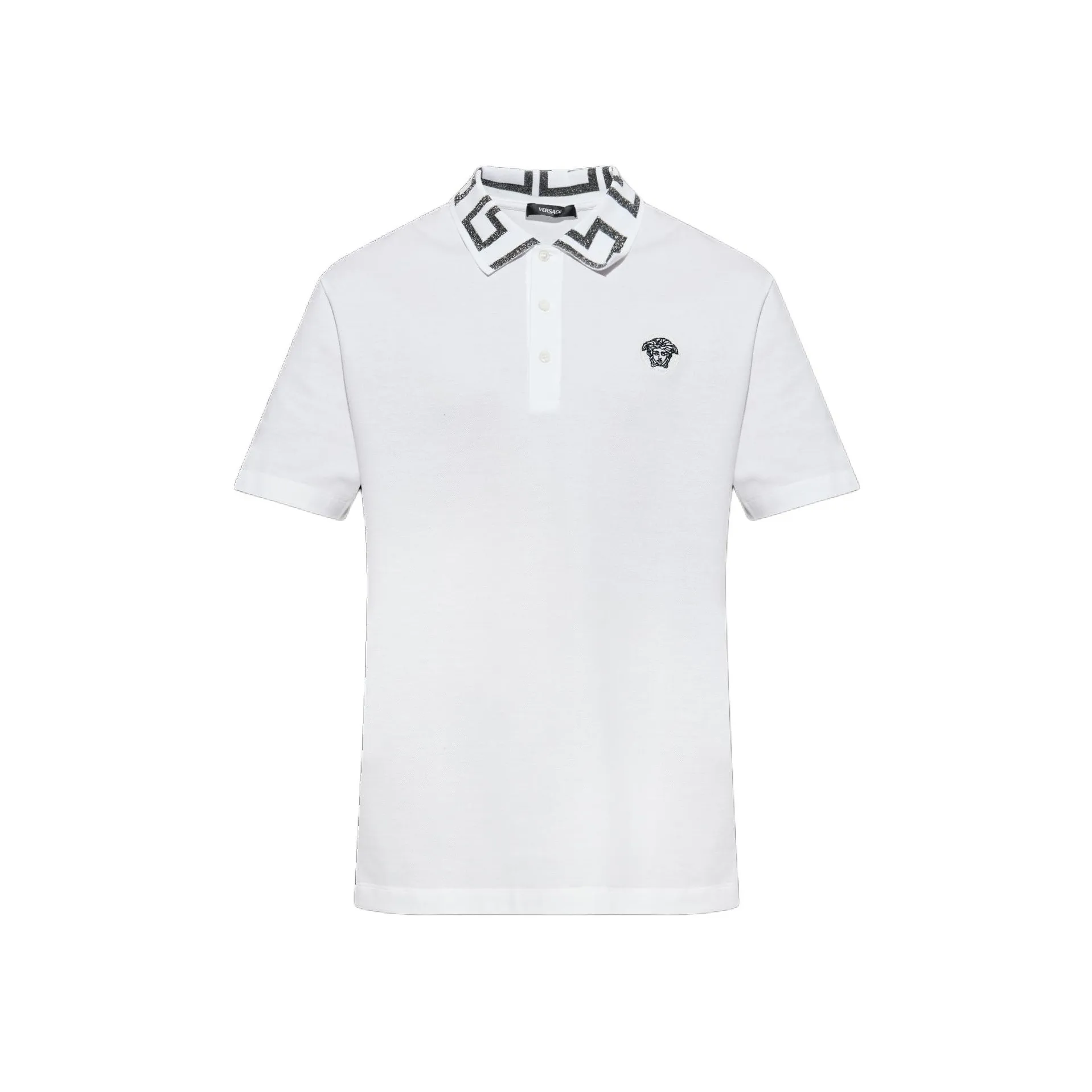 VERSACE Greca Short Sleeved Straight Hem Polo Shirt