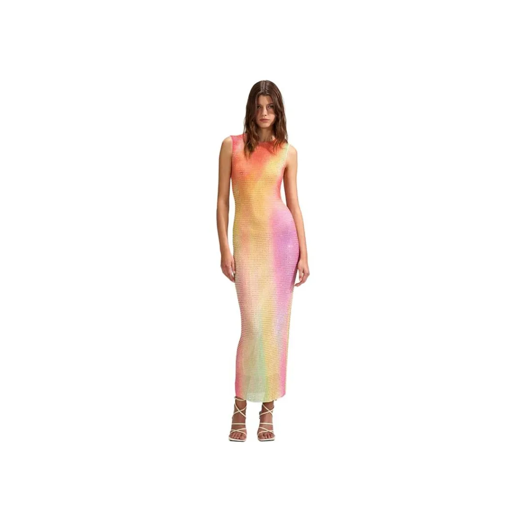 Self portrait Sleeveless Dress Women's Red Pink Mixed Color