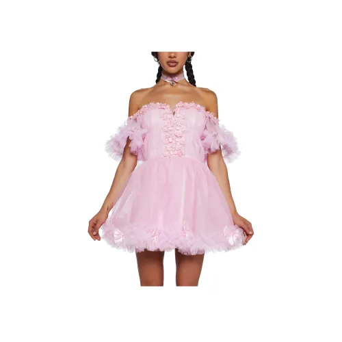Dolls Kill Розовый/Розовый Женские Короткие Платья с Рукавами