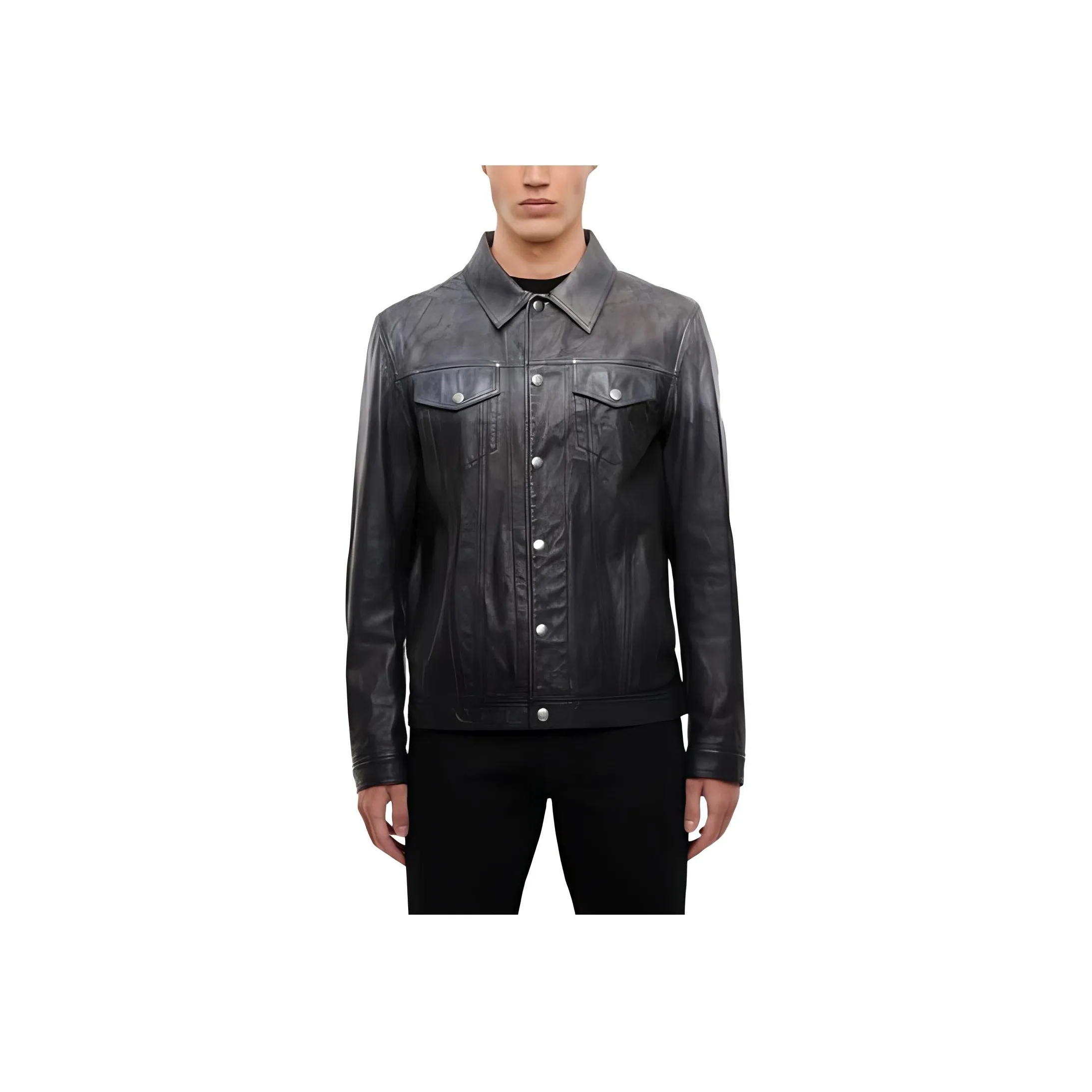 DIESEL Leather Jacket Men's Black Gray
