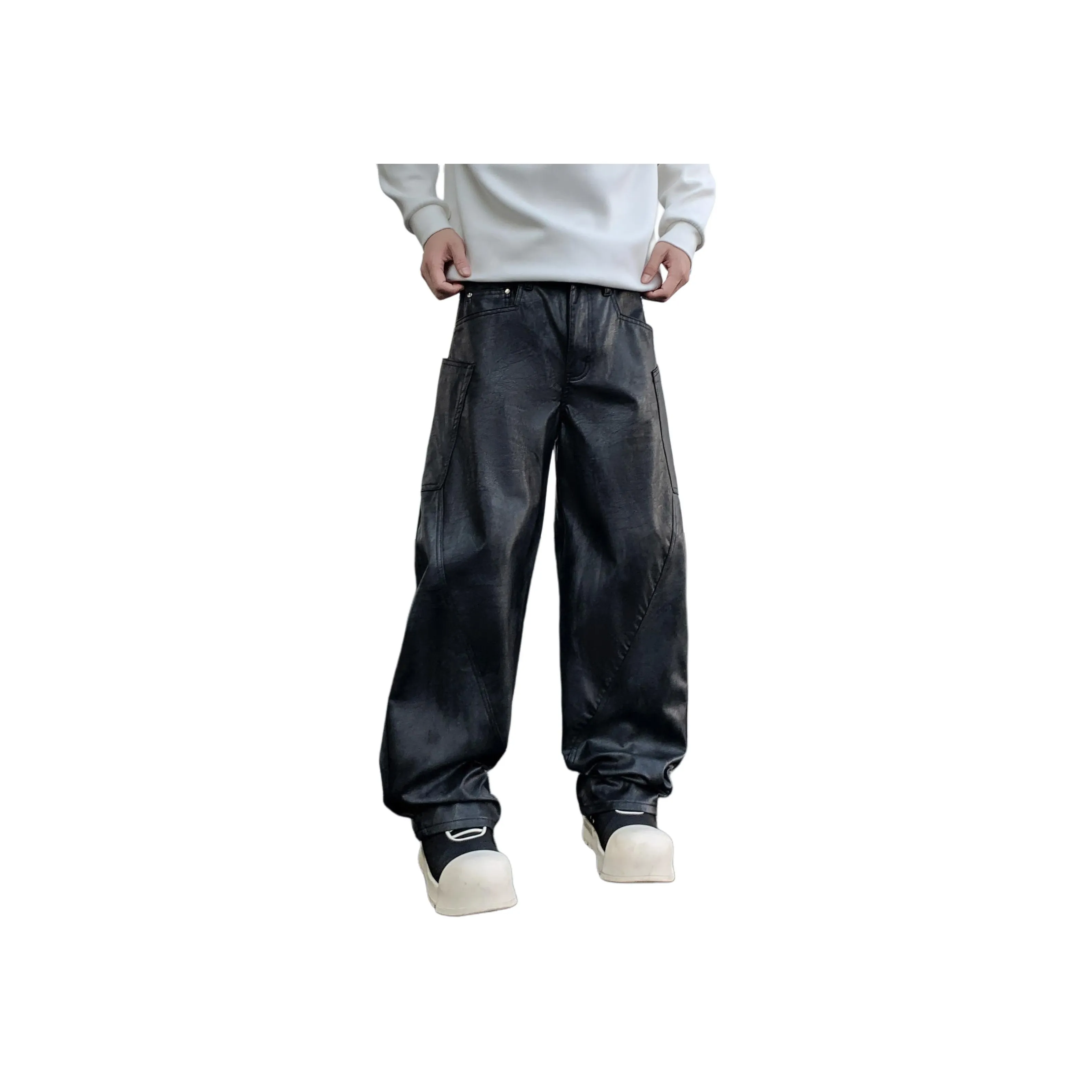 SONGS ALONG Кожаные штаны унисекс черные