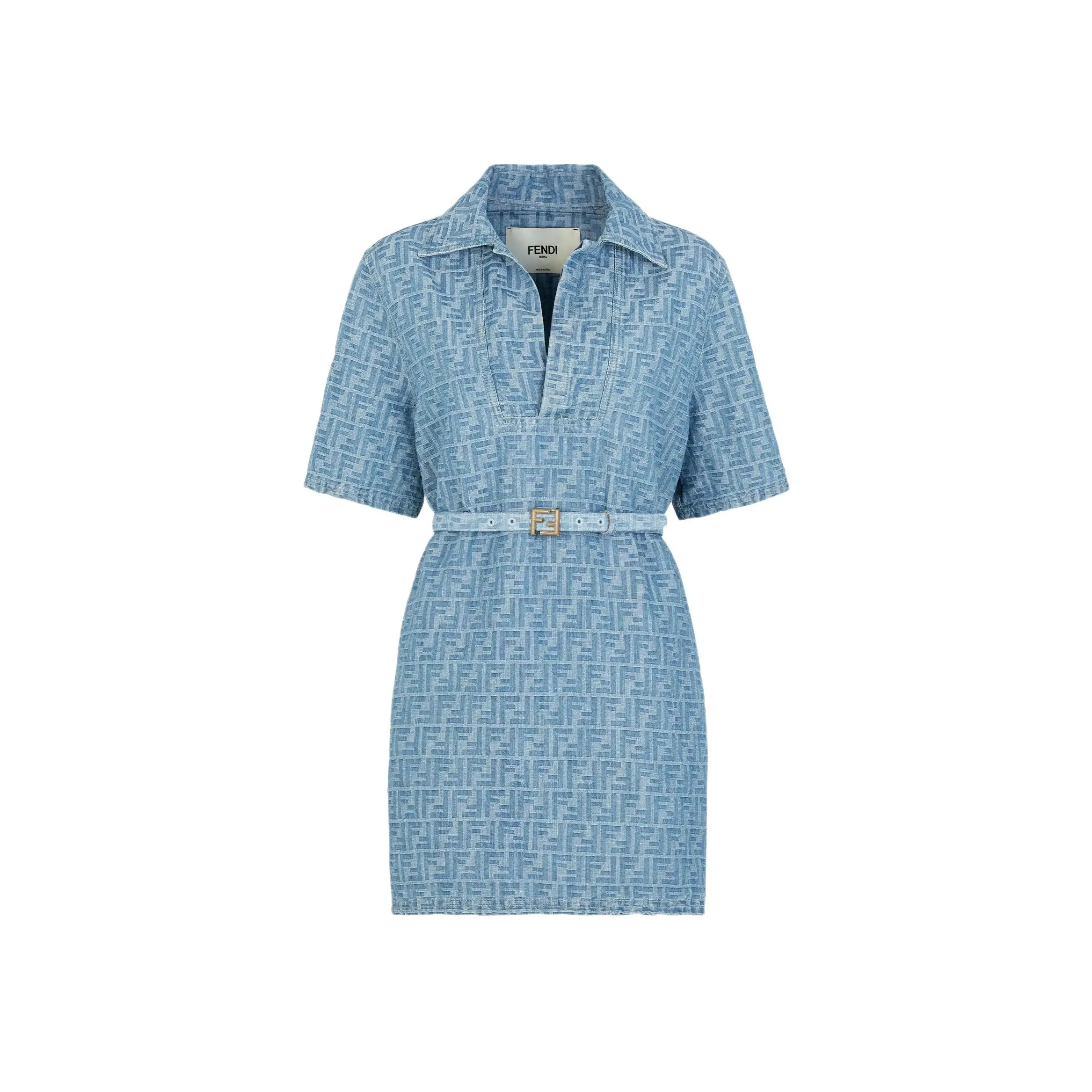FENDI Ff Jacquard Belted Denim Dress