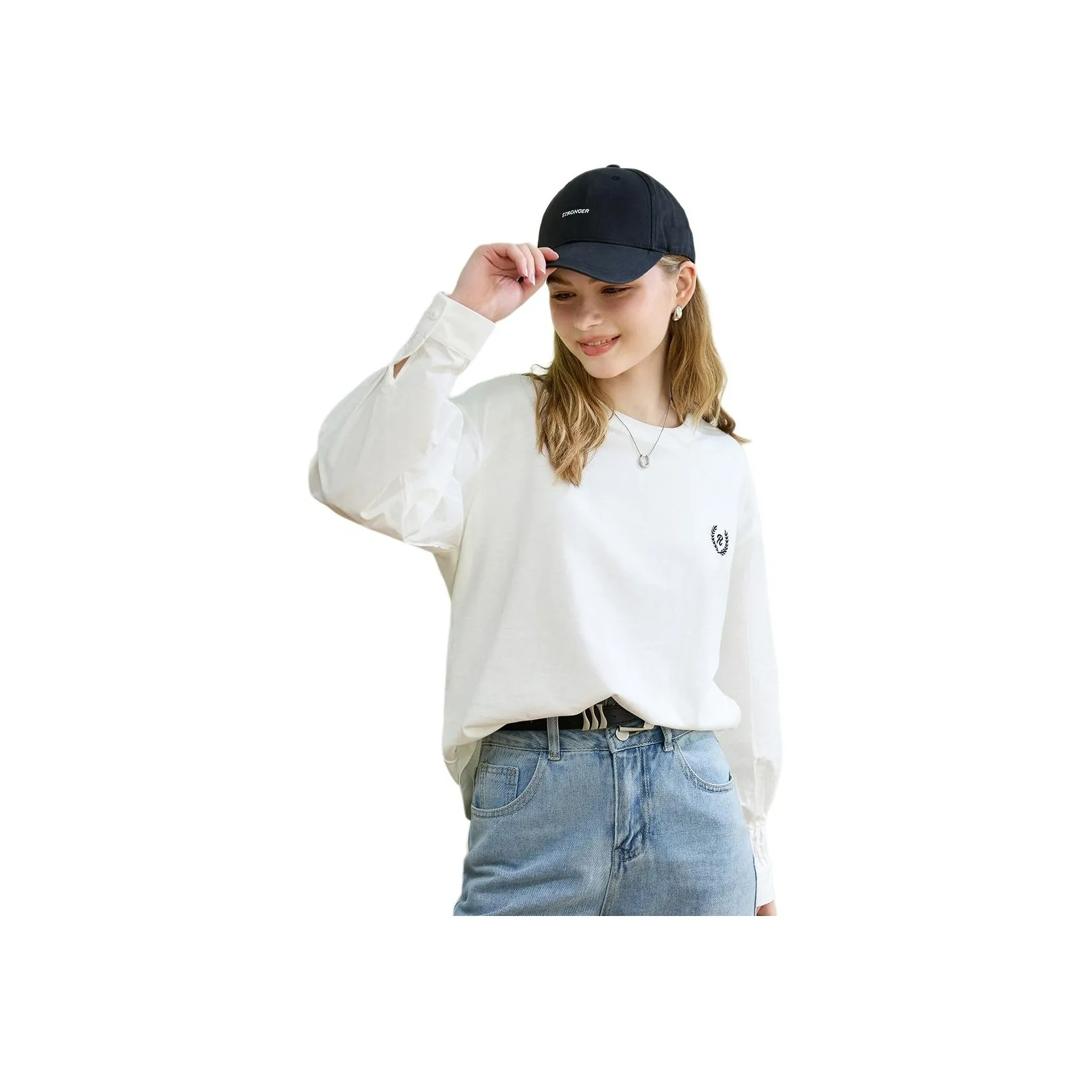 FAWENXIANGZI Drop Shoulder Sleeve T Shirt Women's White