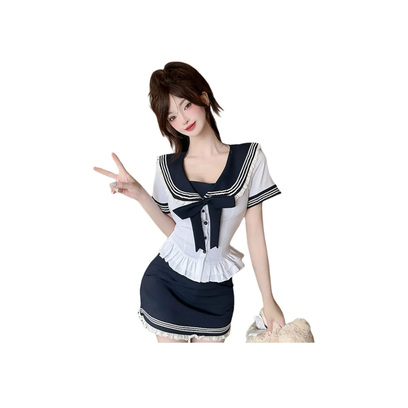 FLIM Uniform Women's White Top+Blue Skirt