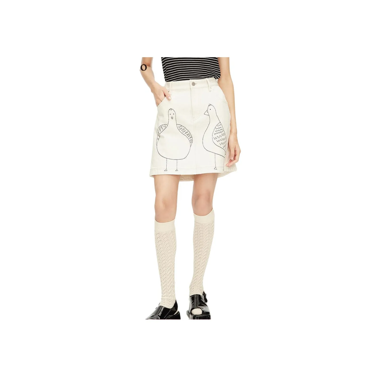 III VIVINIKO Denim Short Skirts Women's Raw White