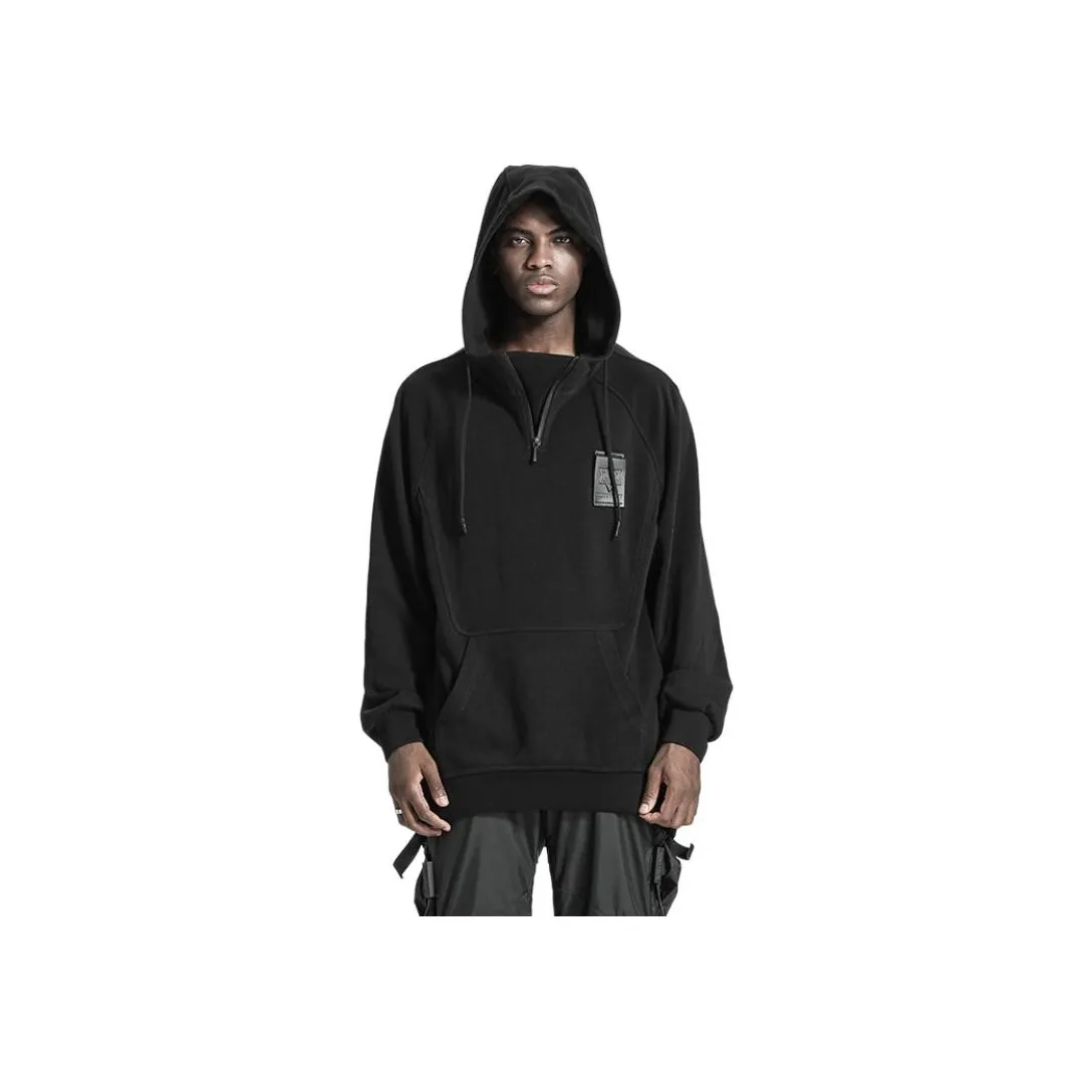 NORVINCY Oversized Hoodie With Half Open Collar From Trendy Brand Unisex Black