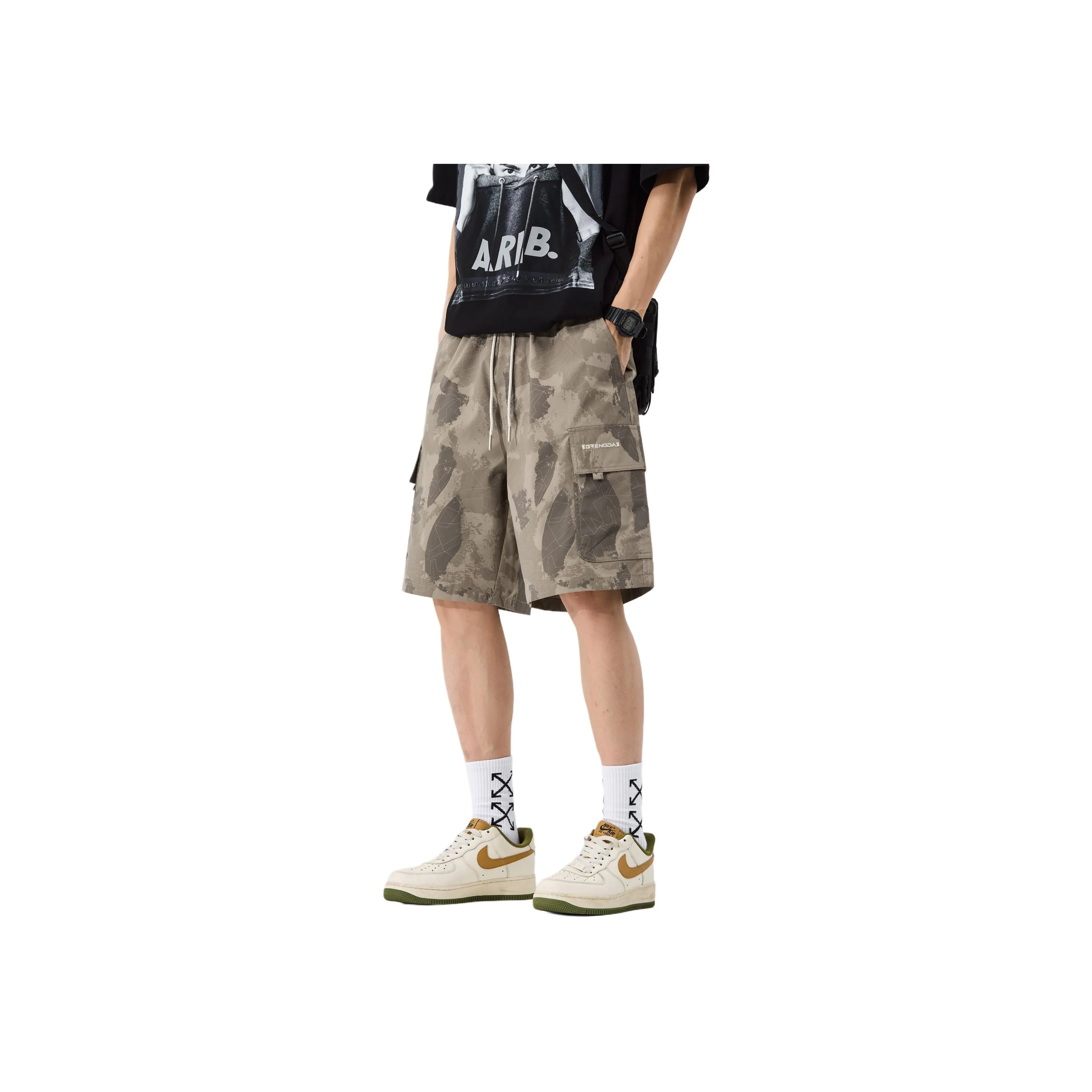 Menglaini Casual Shorts Unisex Dark Khaki
