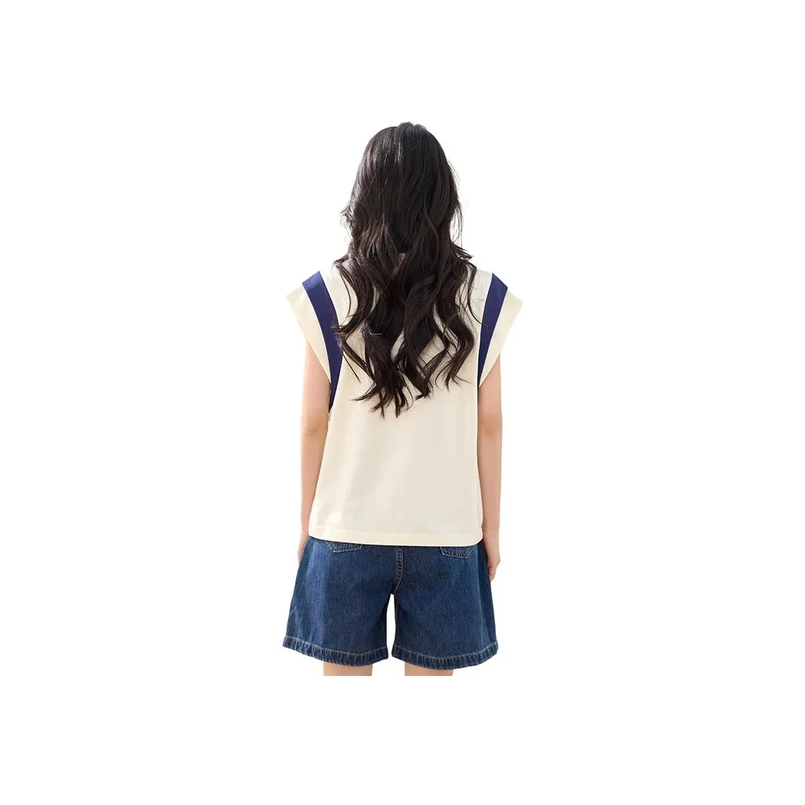 La Chapelle Flutter Sleeve T Shirt Women's Beige & Blue