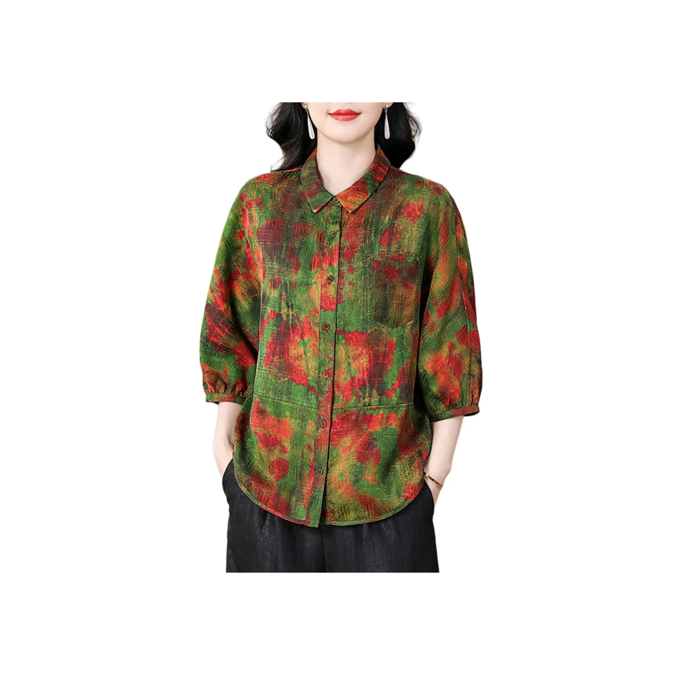 Yi Mengyuan Silk Shirt Women's Floral Green