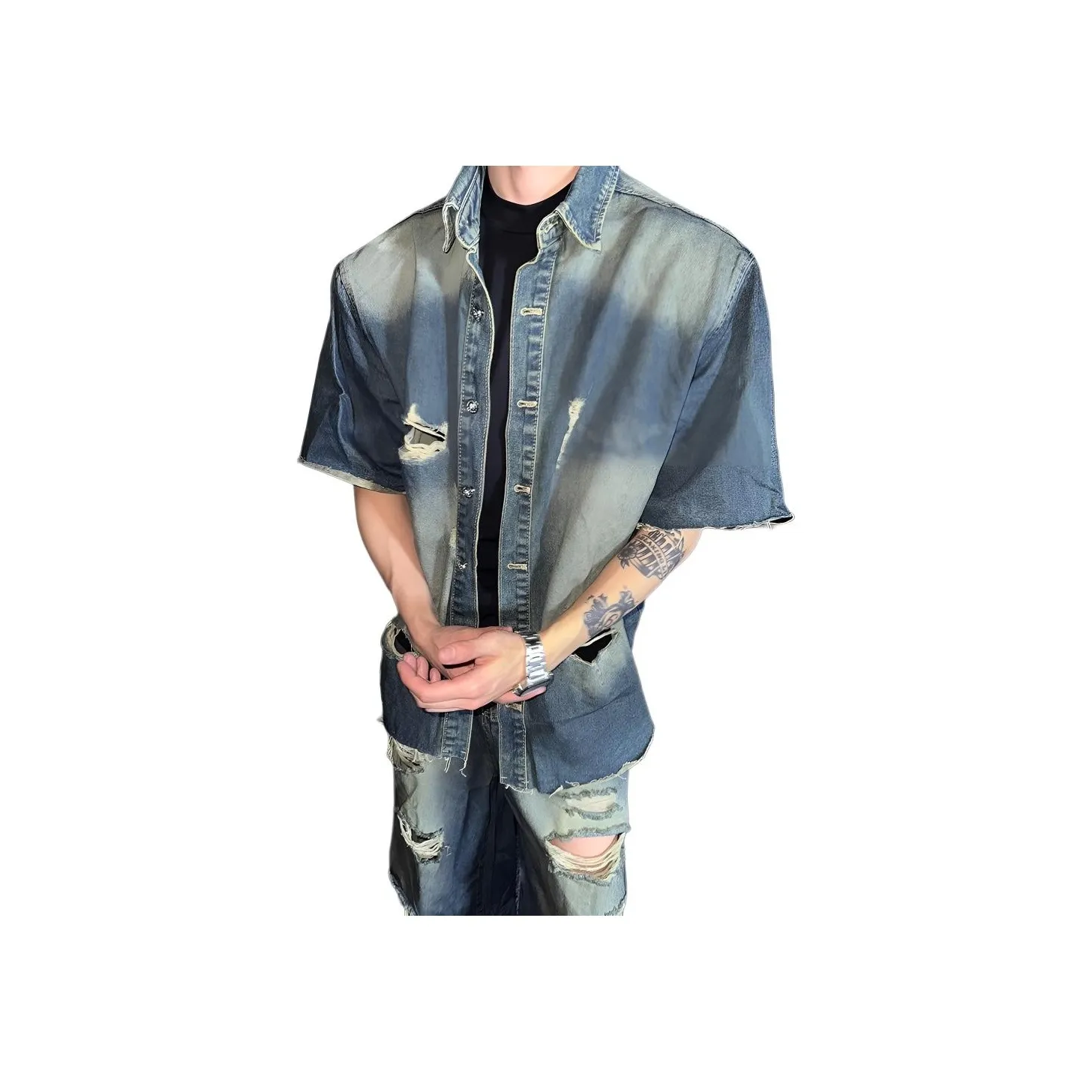 RENBEN1986 Винтажный синий унисекс рубашки