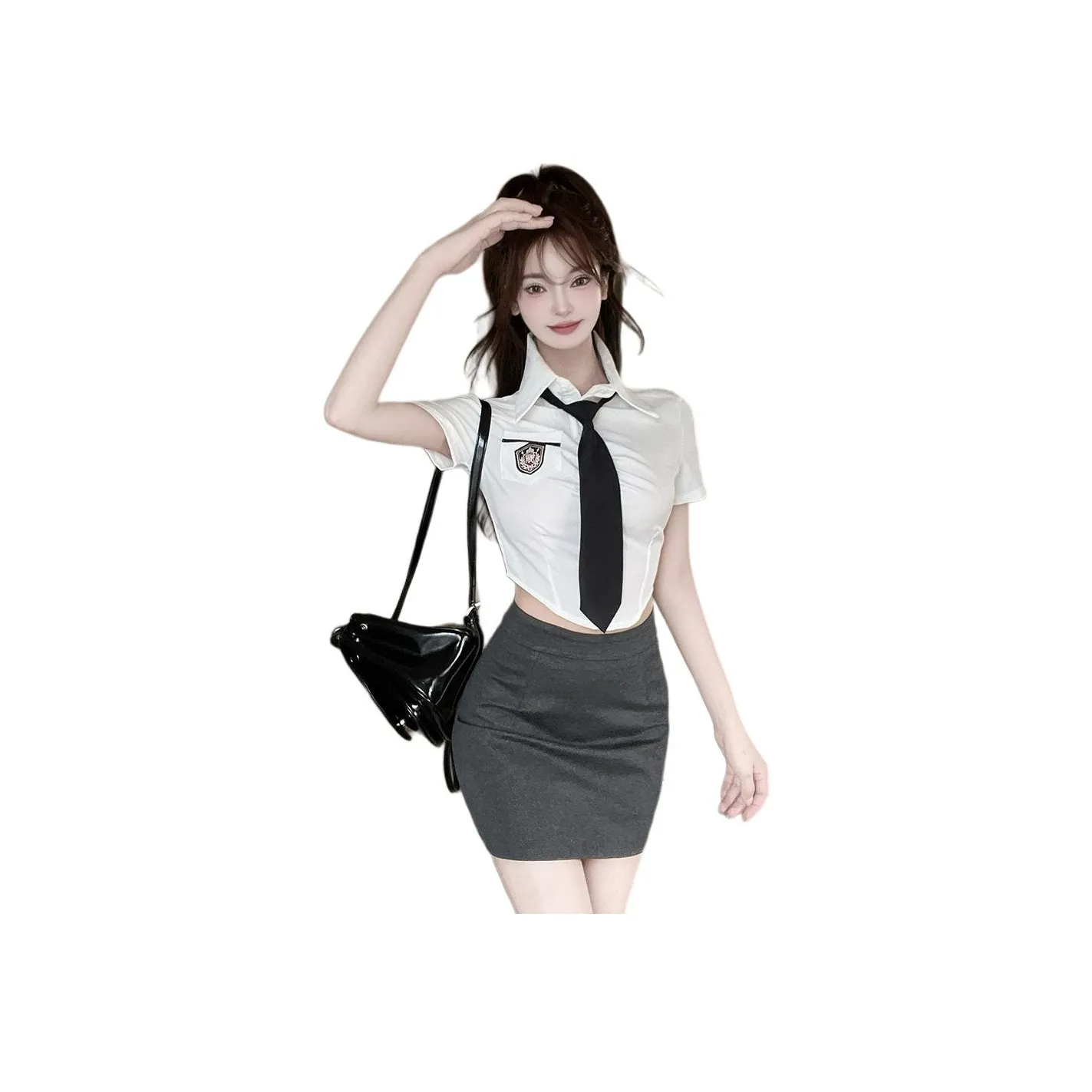 Garbege Uniforms Women's White Top With Name Tag And Black Skirt