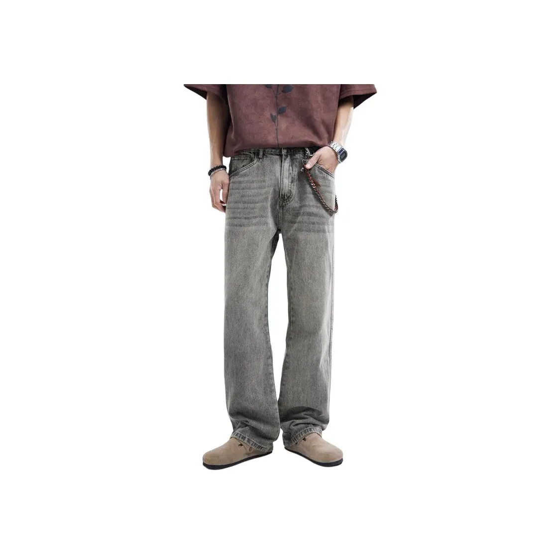 YINLANGSHIJIA Зеленый Серый Мужские Джинсы