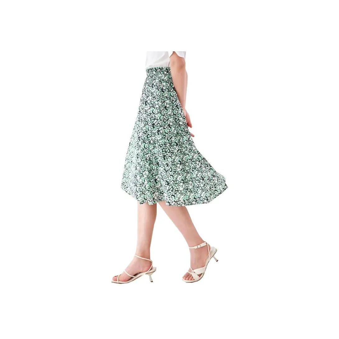 XIANGYING Casual Long Skirts Women's Apple Green