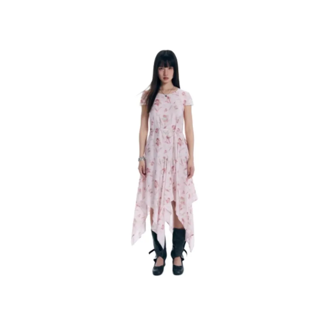 BLUEerror Short Sleeved Dress Women's Pink Butterfly Dancing