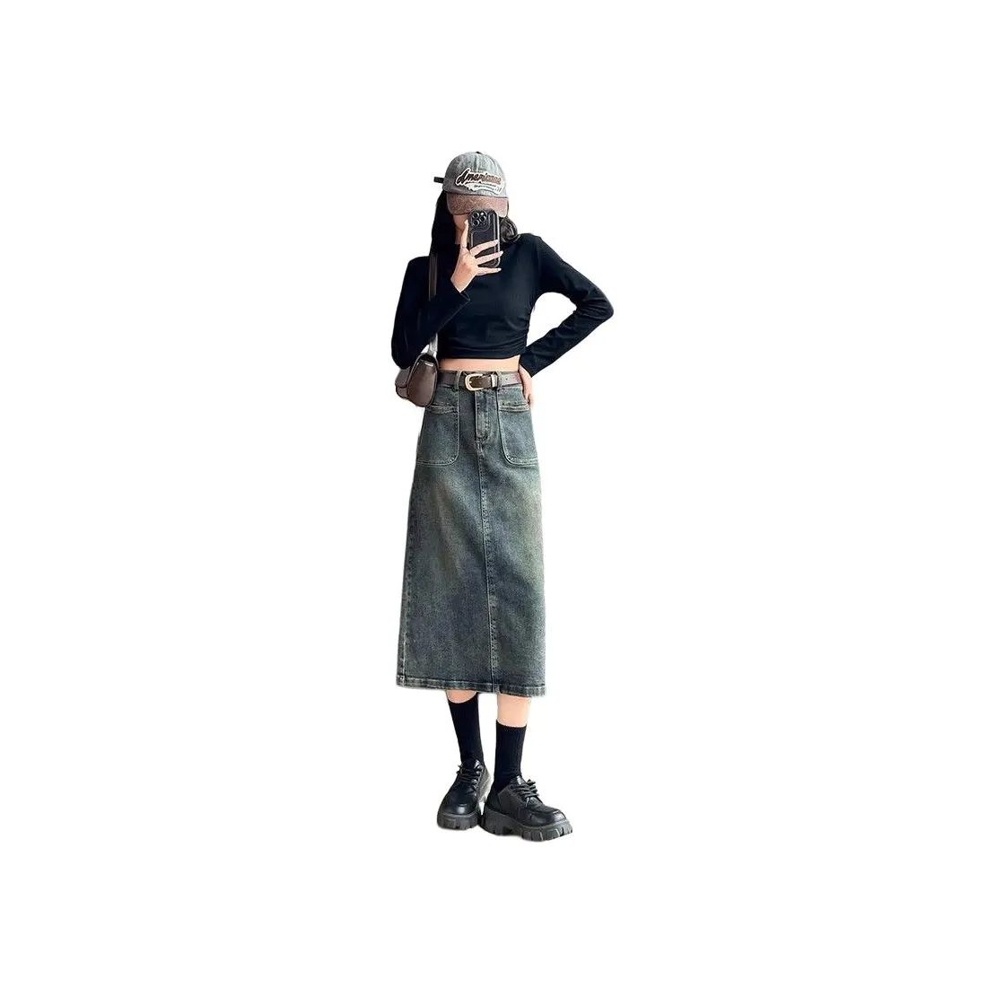 7 SEVFUN Деним Длинный Юбка Женские Бетонно-серый