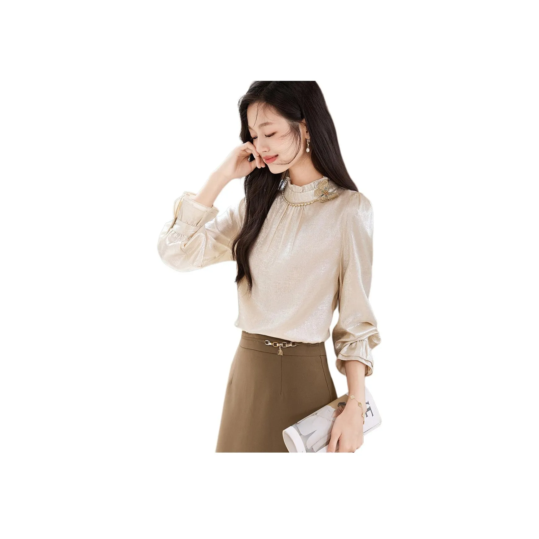 Like The Age Of Water Осенний Длинный Длинный Рукав Платье Стандартное Женское Шампанское