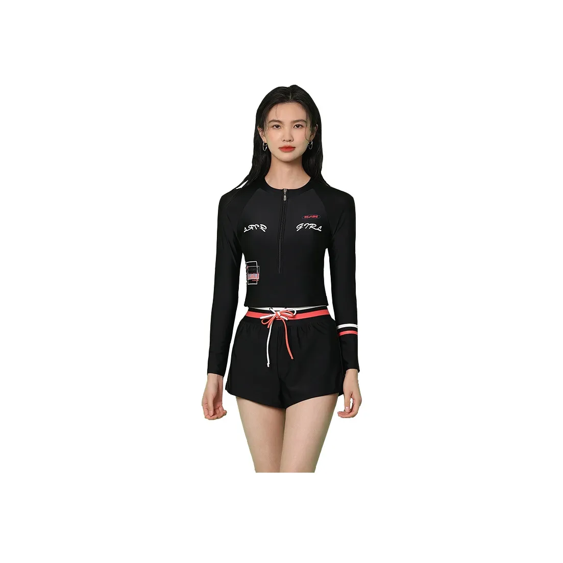 Hao Zhilang Two-Piece Swimsuits Women's Set Black Top+Black Shorts