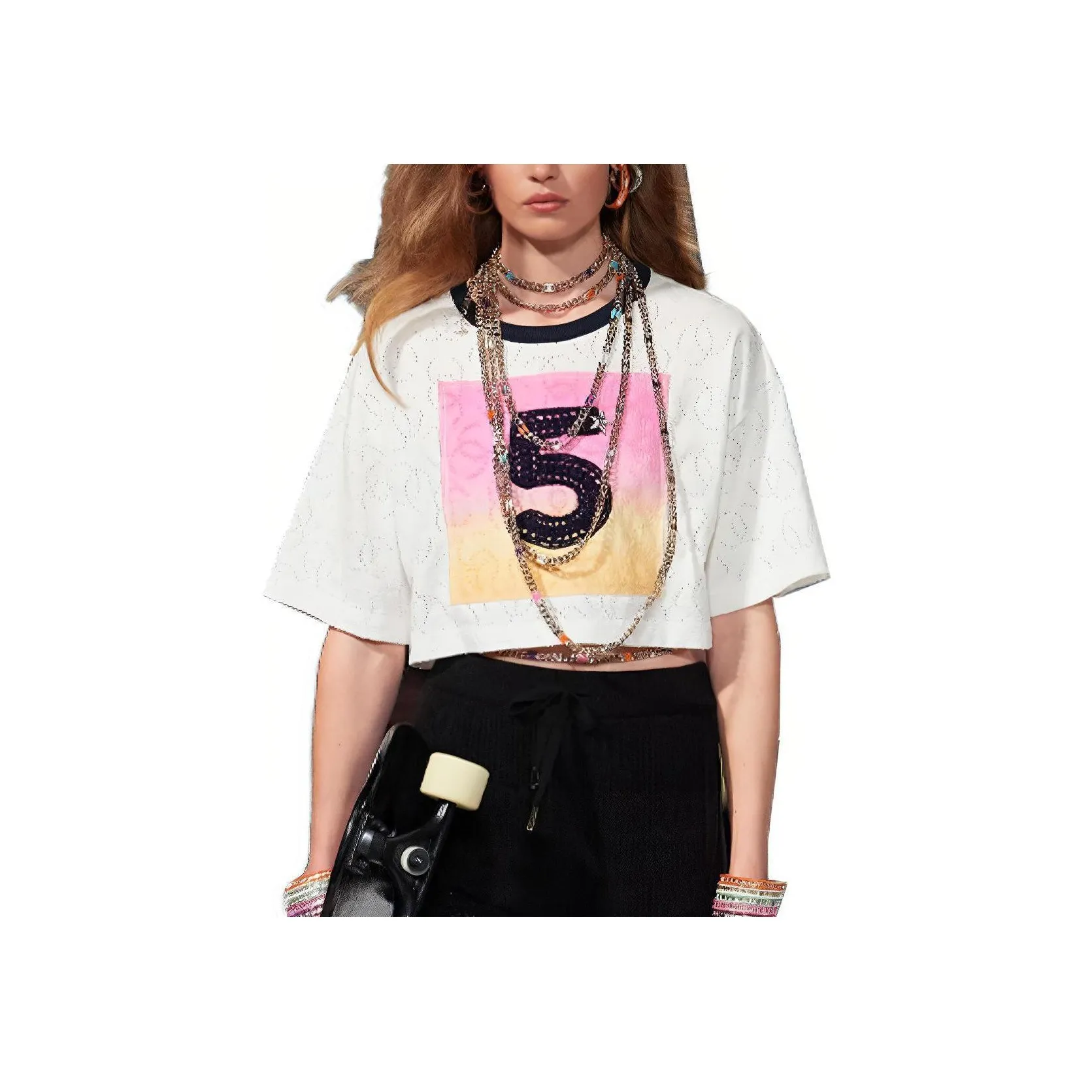 CHANEL SS24 Drop Shoulder Sleeve T Shirt Women's White
