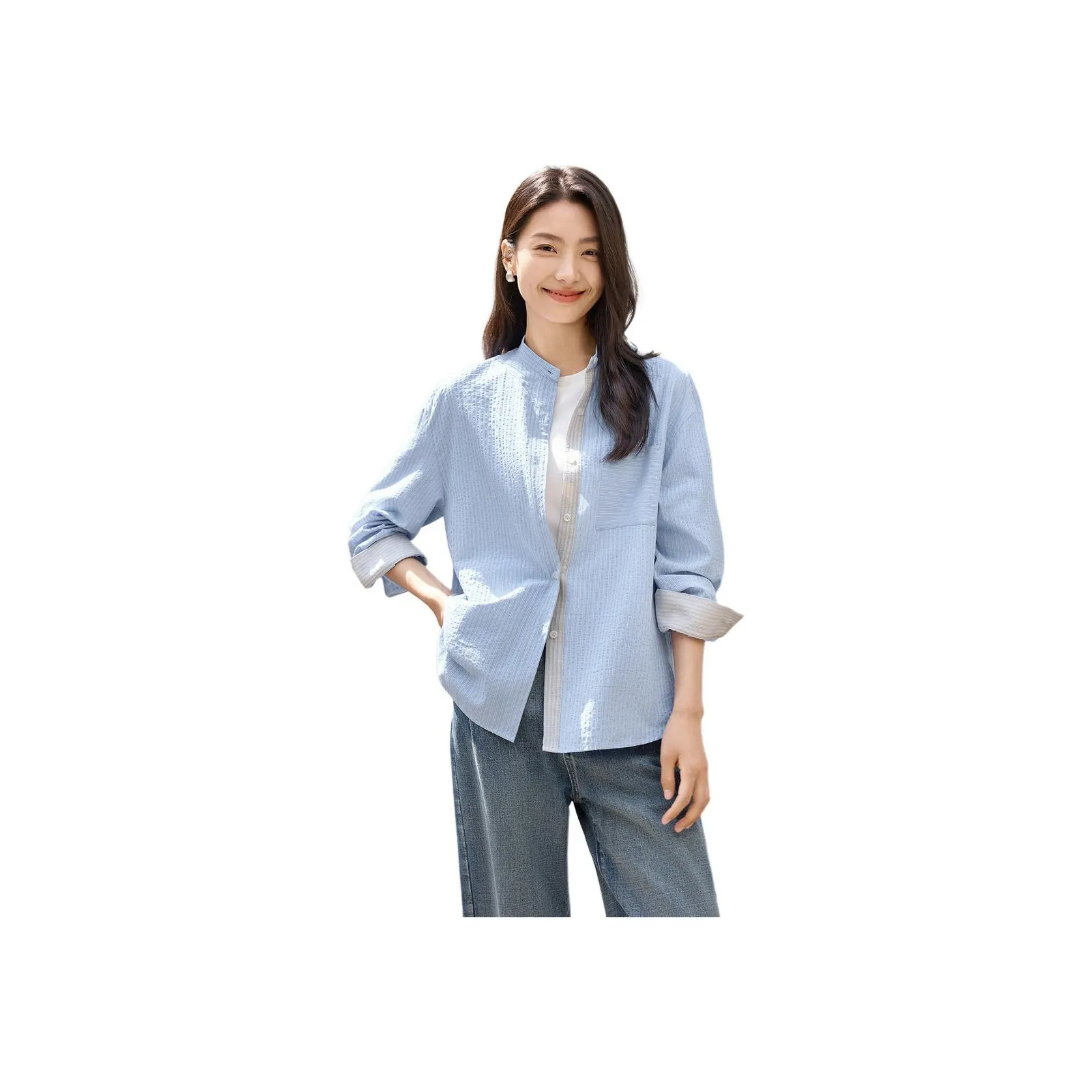 IHIMI Синие Полосы Женские Рубашки