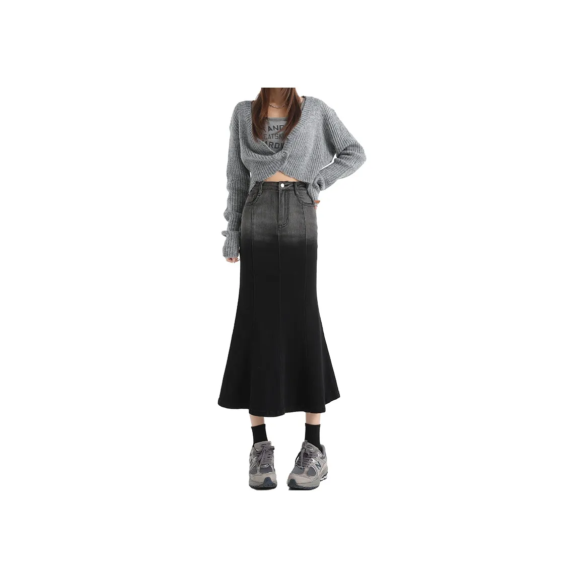 ZAZN Деним Длинная Юбка Женская Серый Черный