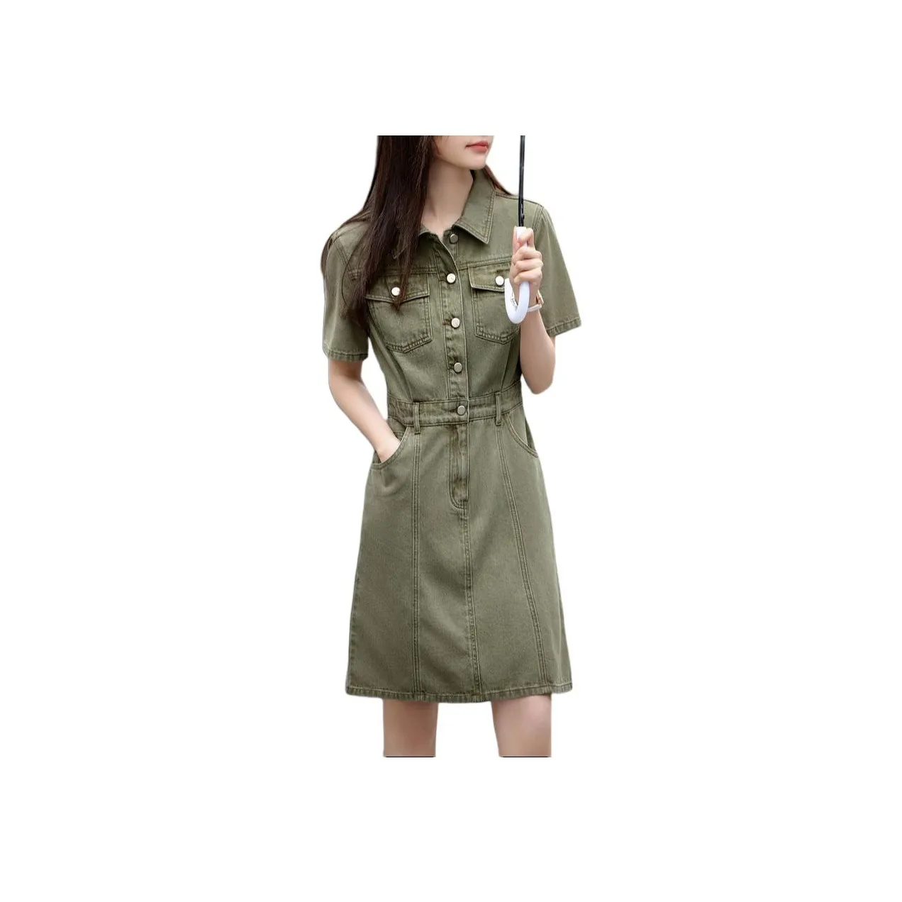Mo Han Yi Mei Short Sleeved Dress Women's Vintage Green