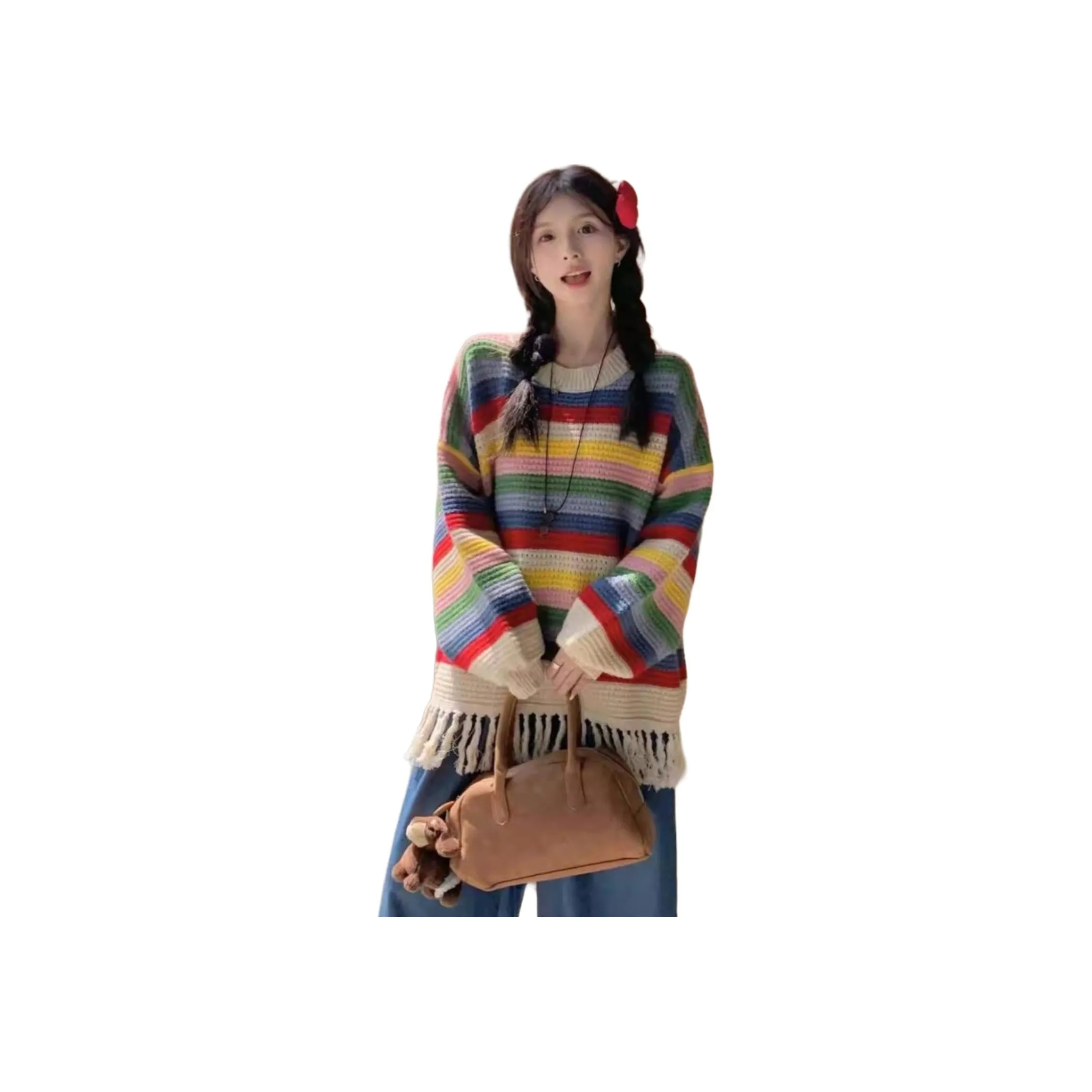 BVODE Многоцветные полосы с кисточкой свитер женский трикотаж