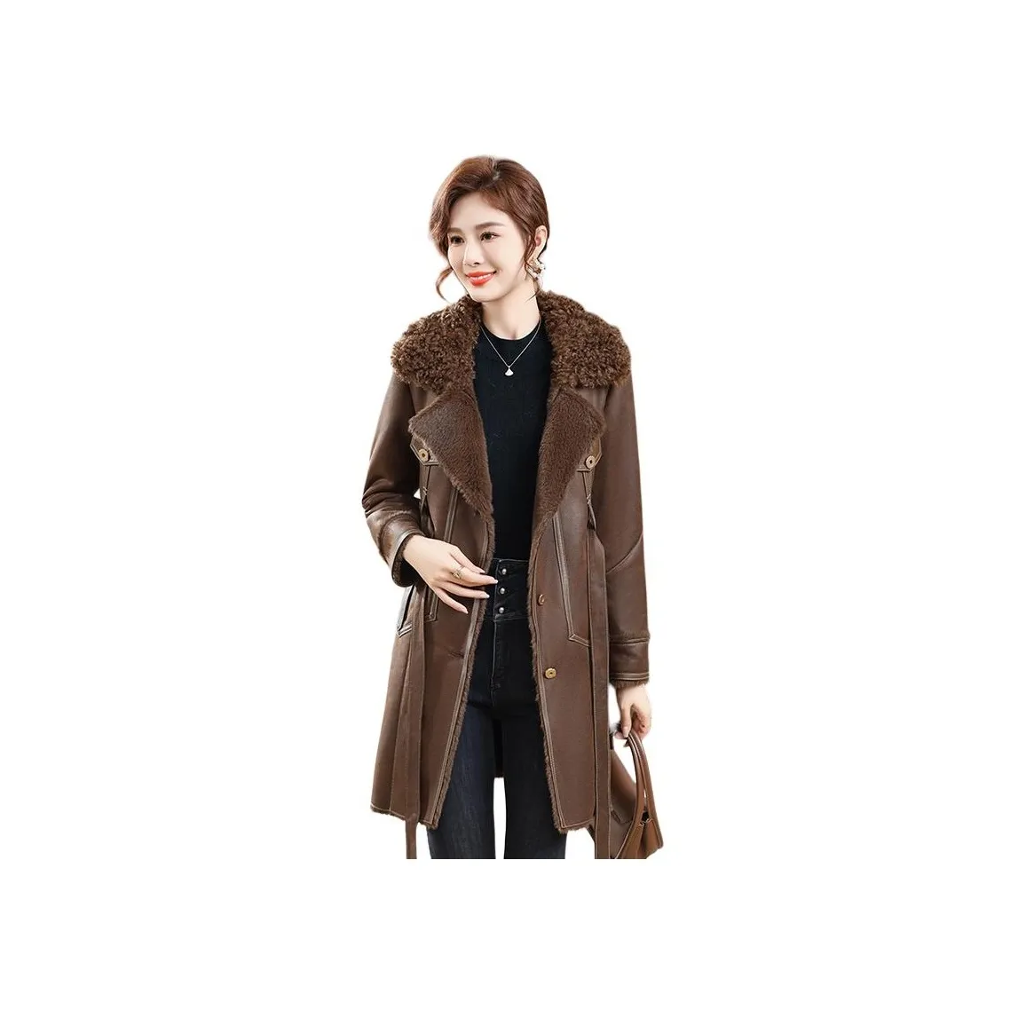 H YXIANG Кожа Куртка Женская