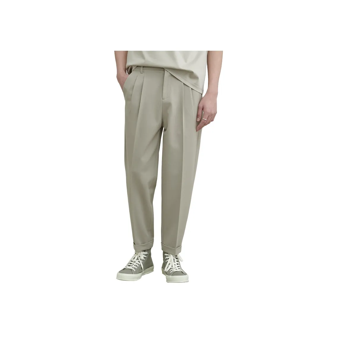 A.B.X Hidden Four Button Elastic Waistband Casual Pants Men's